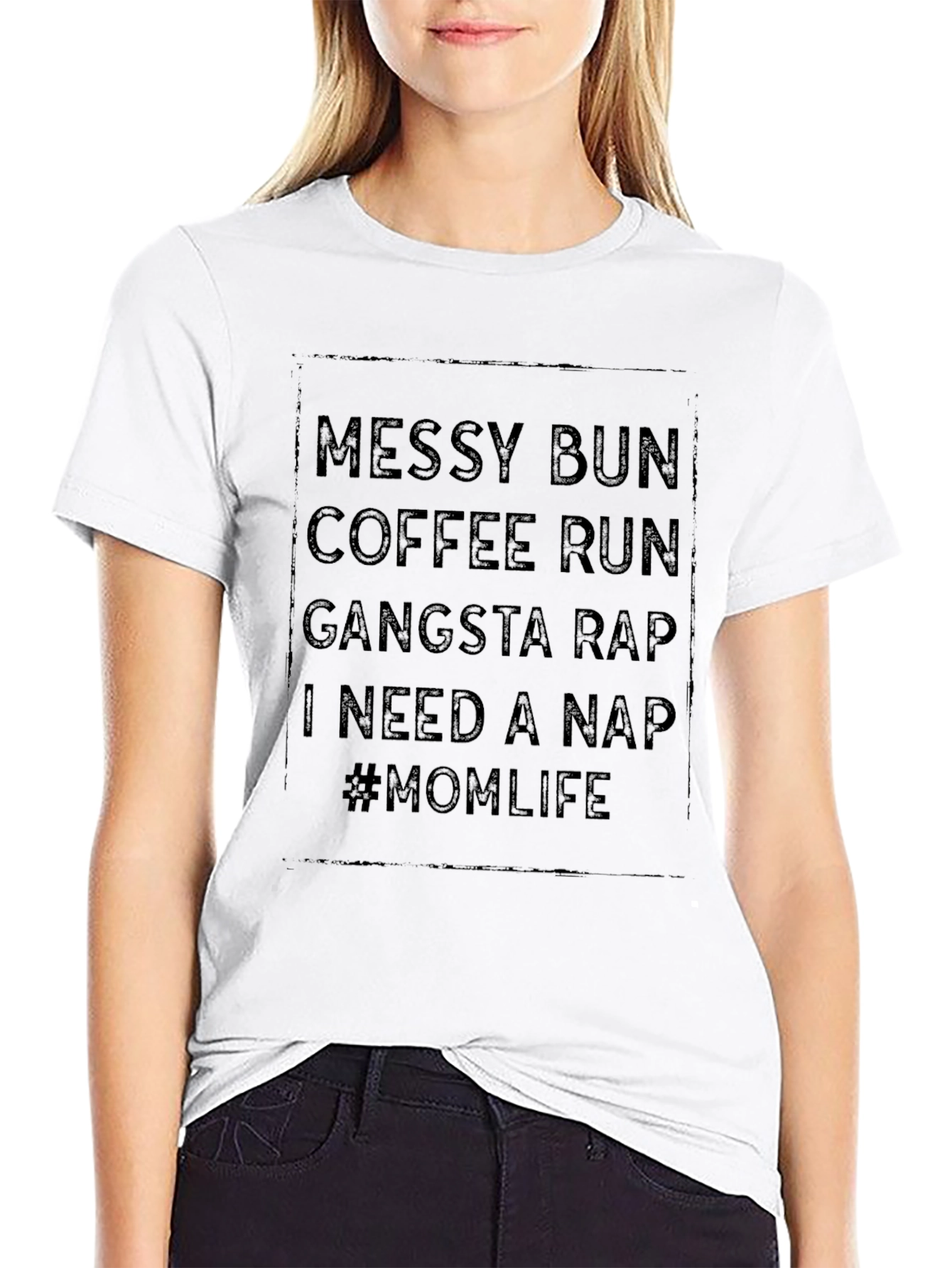 Messy Bun Mom Life Graphic Tee - Black