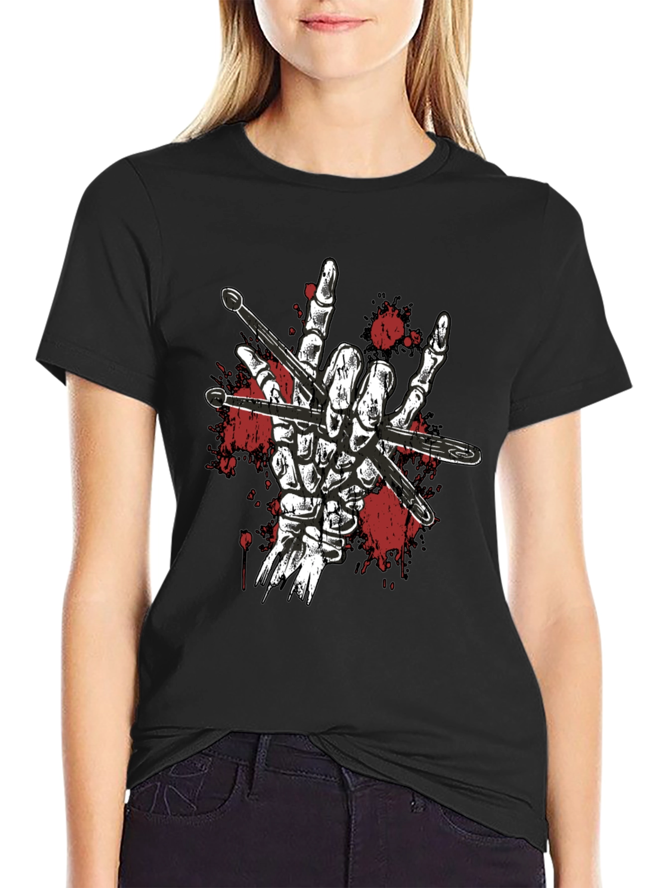 Rock On Skeleton Drummer T-Shirt