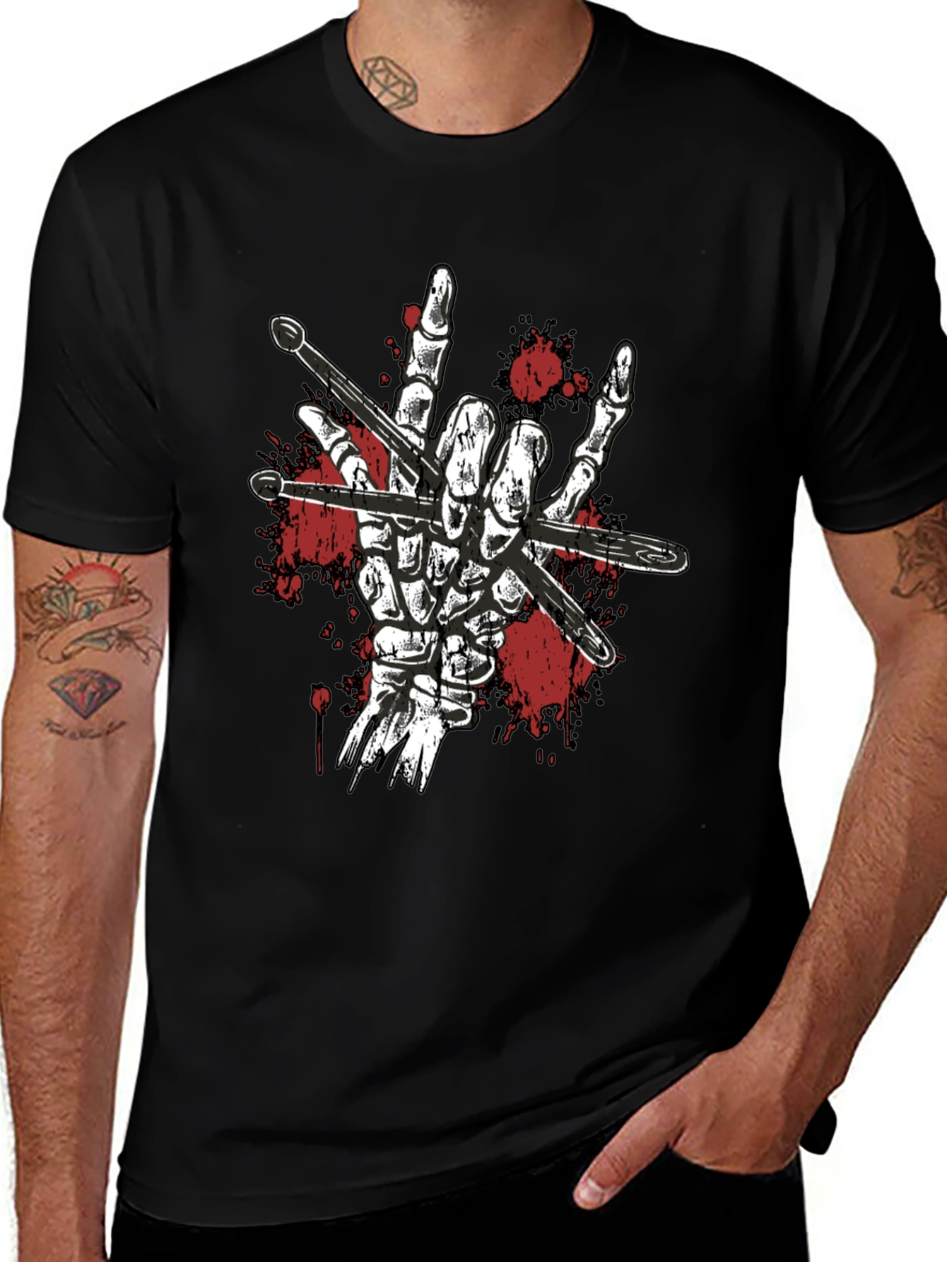 Rock On Skeleton Drummer T-Shirt