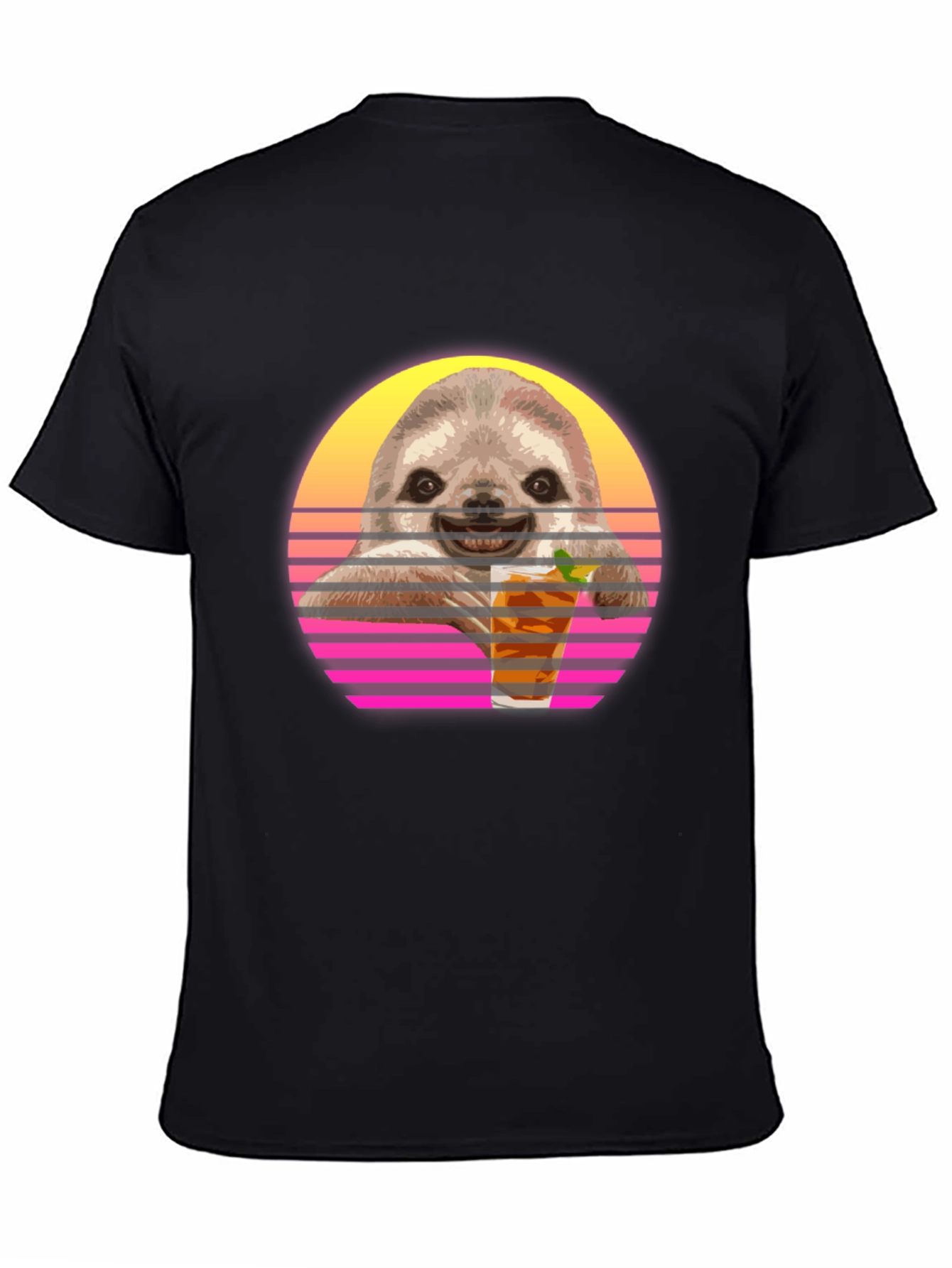 Retro Sloth Sipping T-Shirt - Black