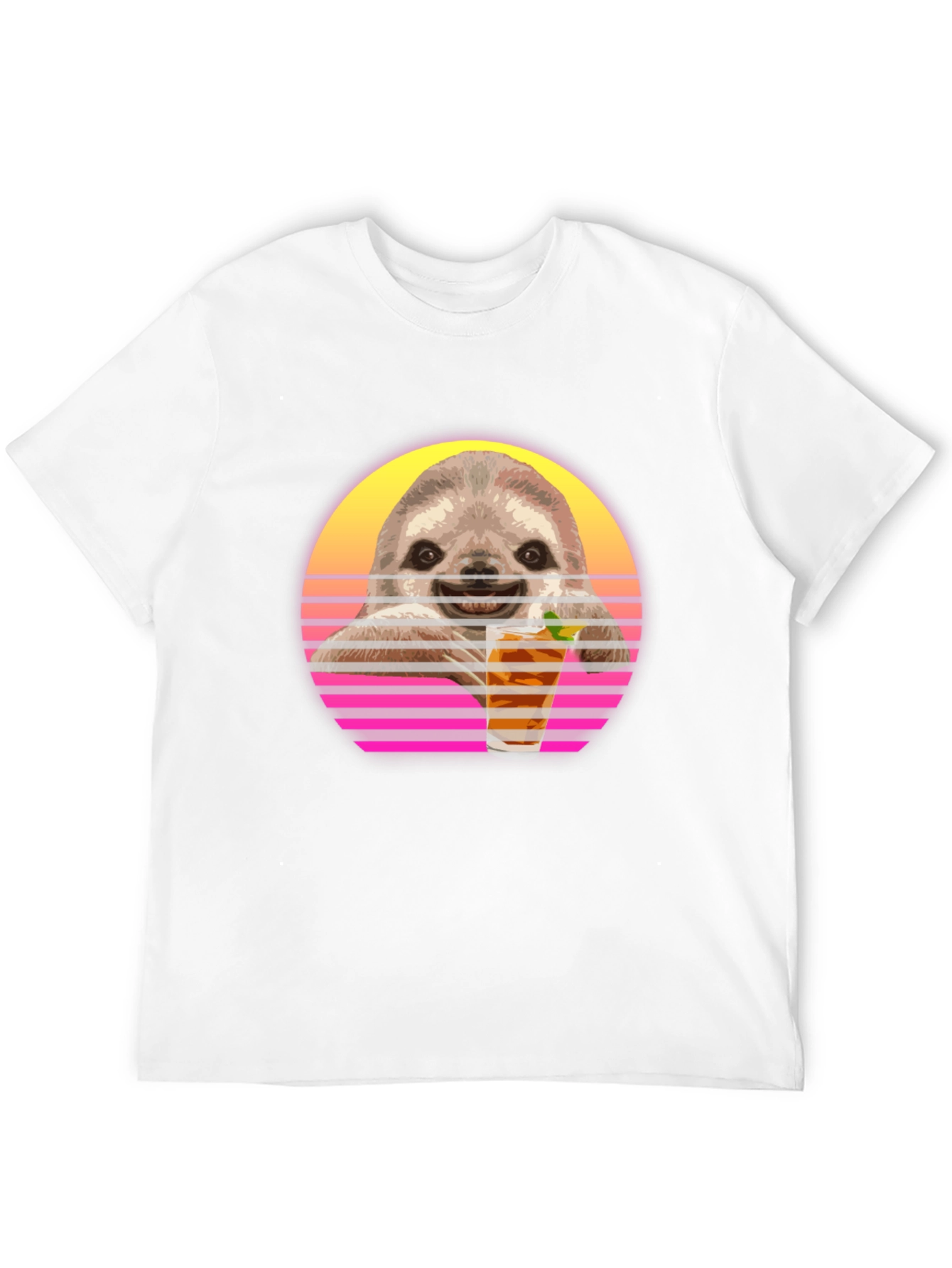 Retro Sloth Sipping T-Shirt - Black