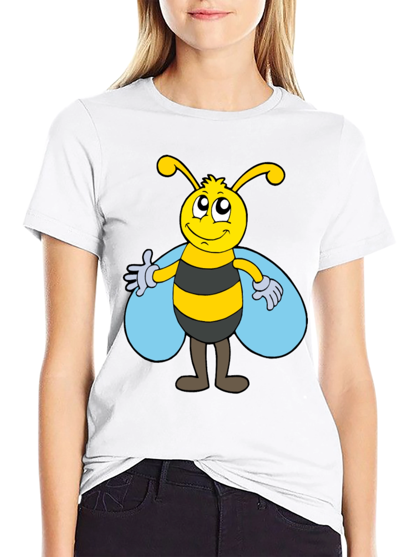 Cartoon Bee Graphic Tee - Unisex Black T-Shirt