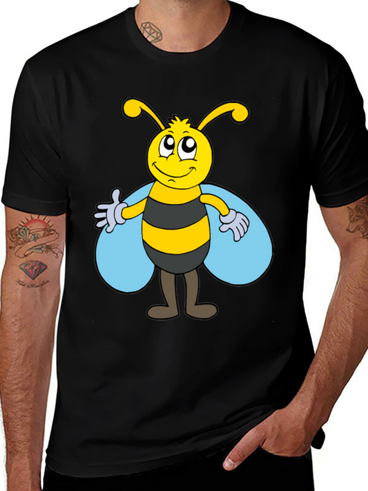 Cartoon Bee Graphic Tee - Unisex Black T-Shirt