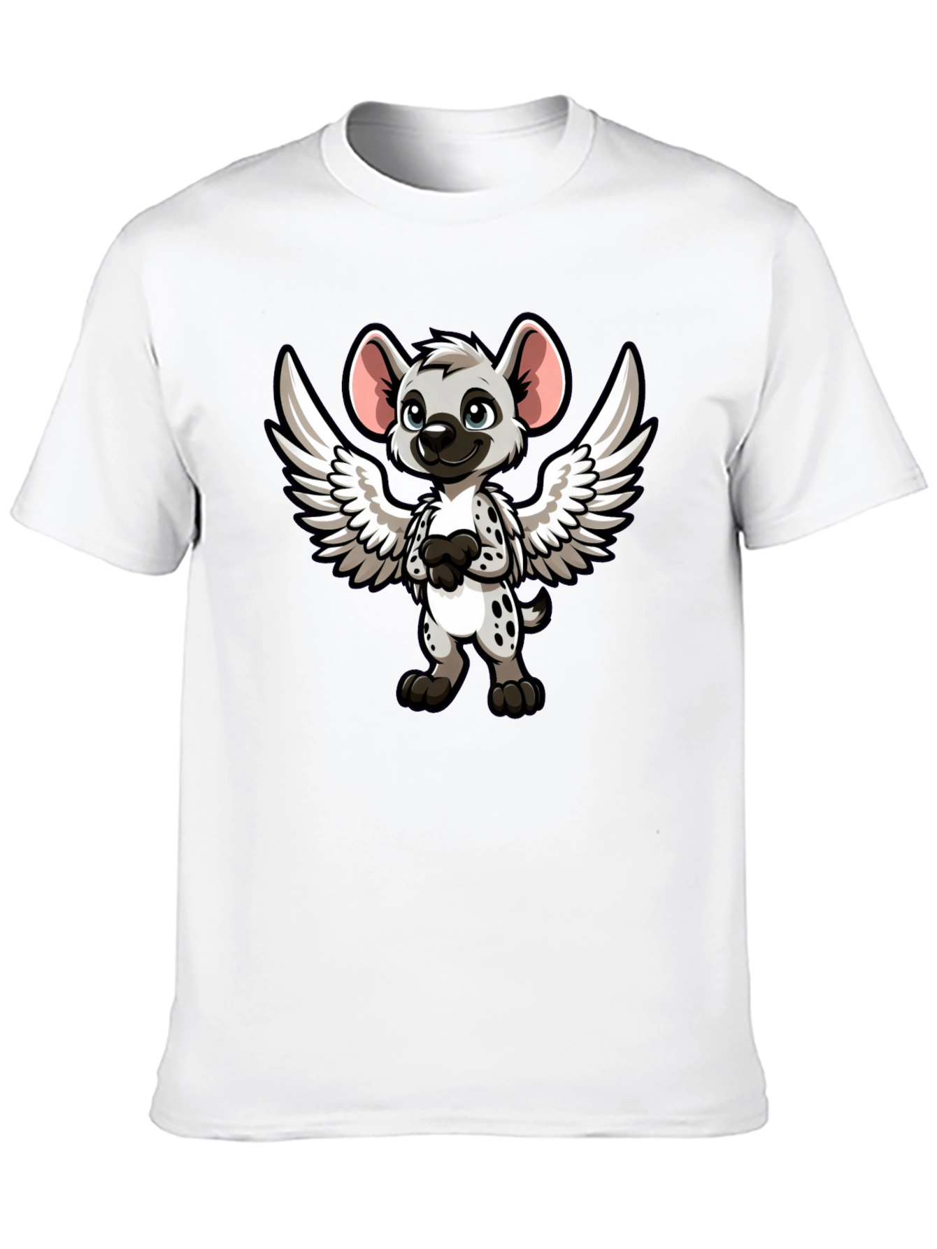 Cartoon Hyena Angel Wings Black T-Shirt