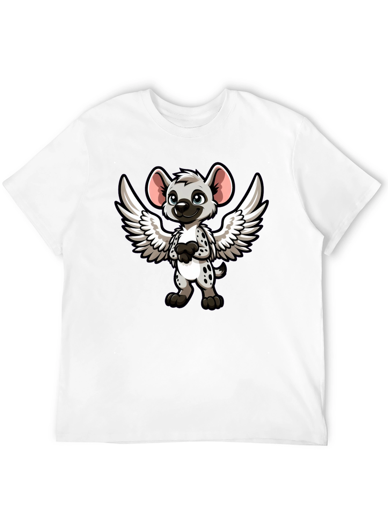 Cartoon Hyena Angel Wings Black T-Shirt