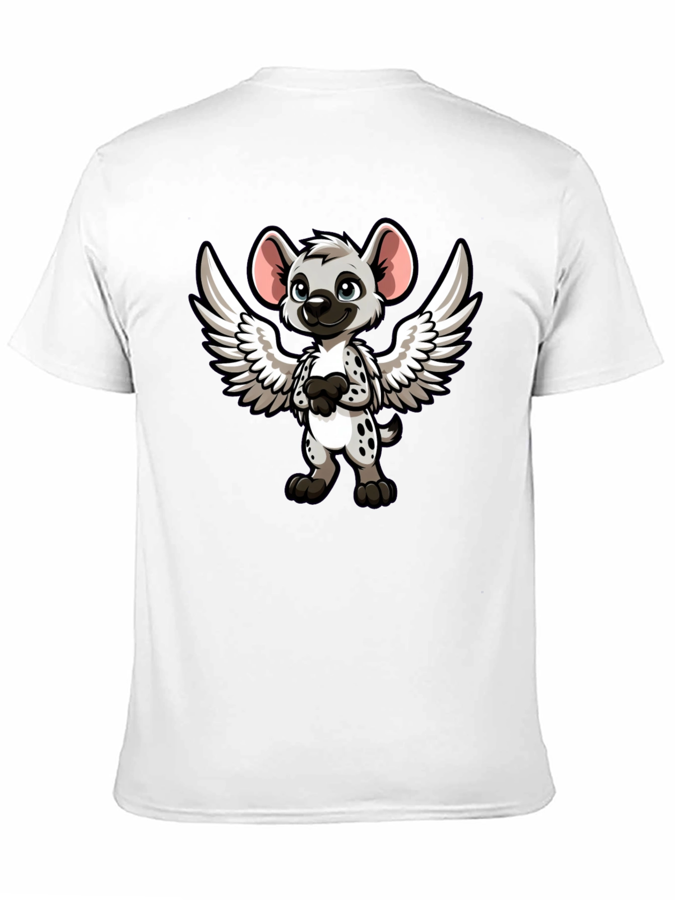 Cartoon Hyena Angel Wings Black T-Shirt