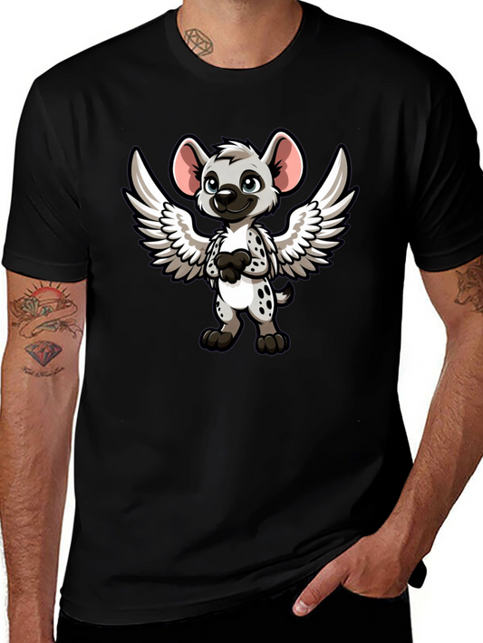 Cartoon Hyena Angel Wings Black T-Shirt