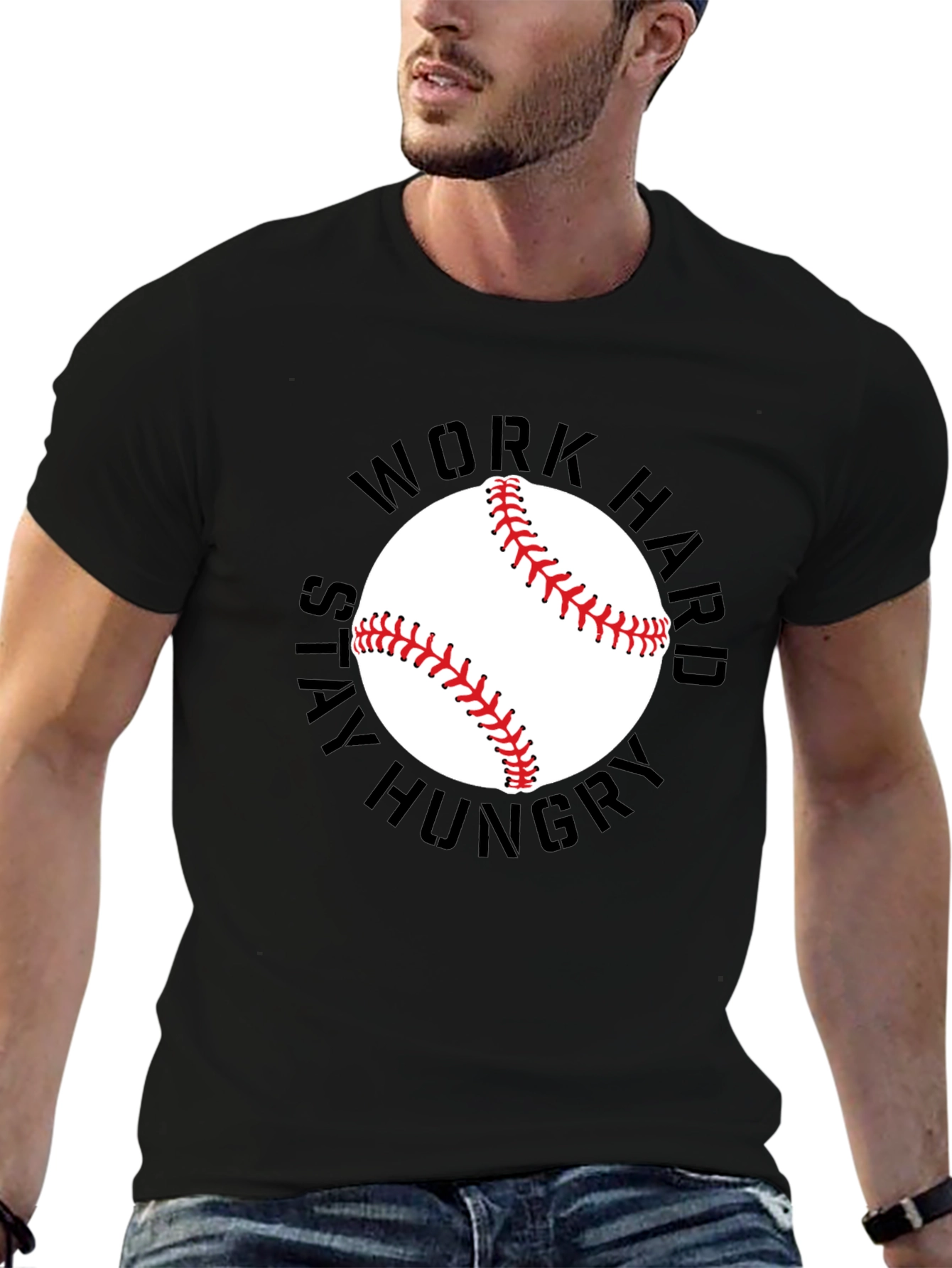 Work Hard Baseball Graphic Tee - Black