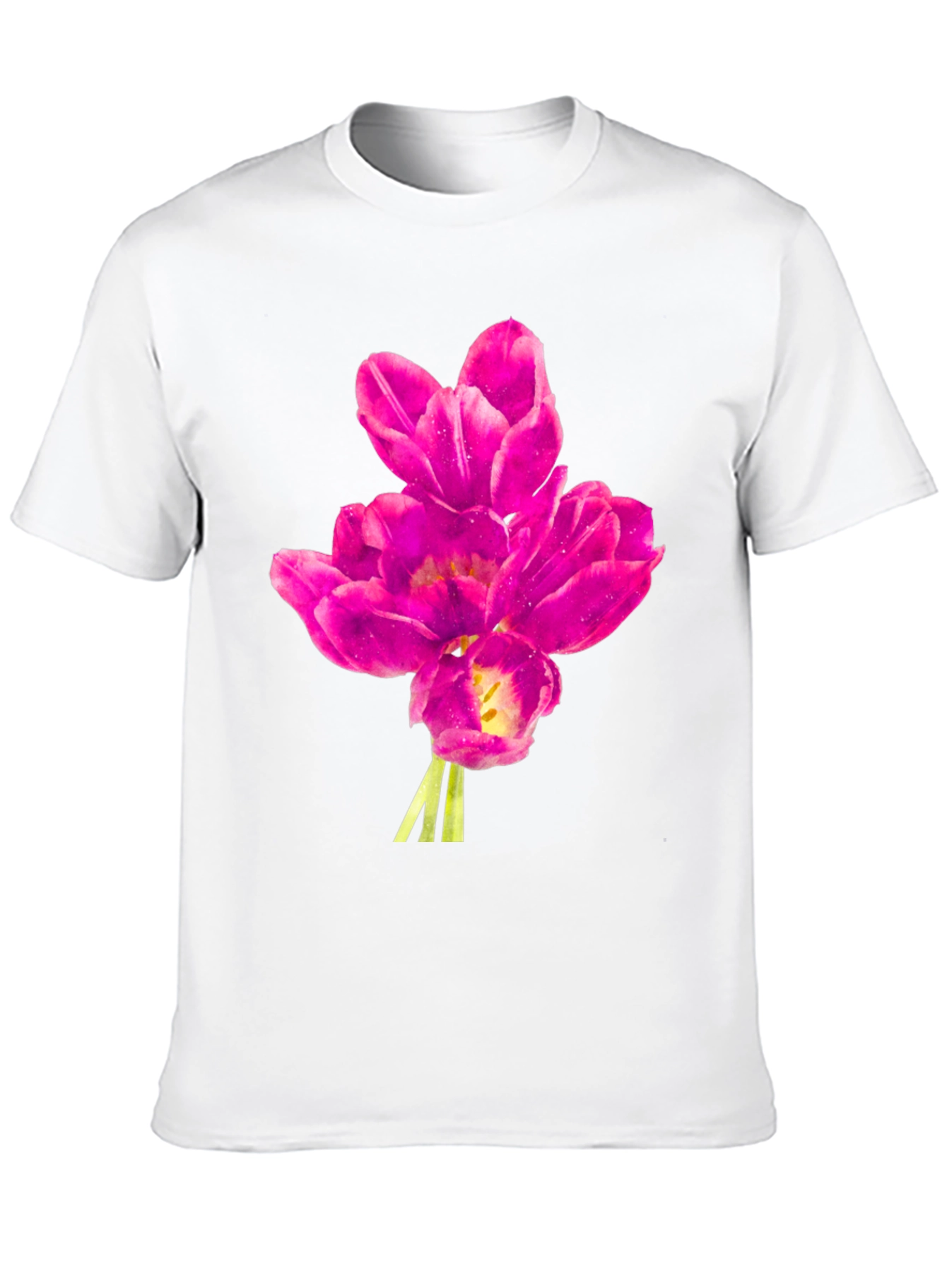 Floral Print Tee - Pink Tulips on Black