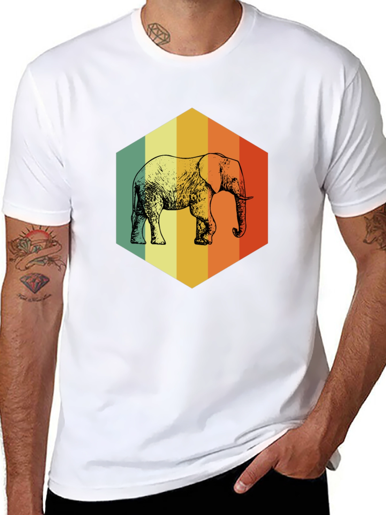 Retro Elephant Graphic T-Shirt - Mens