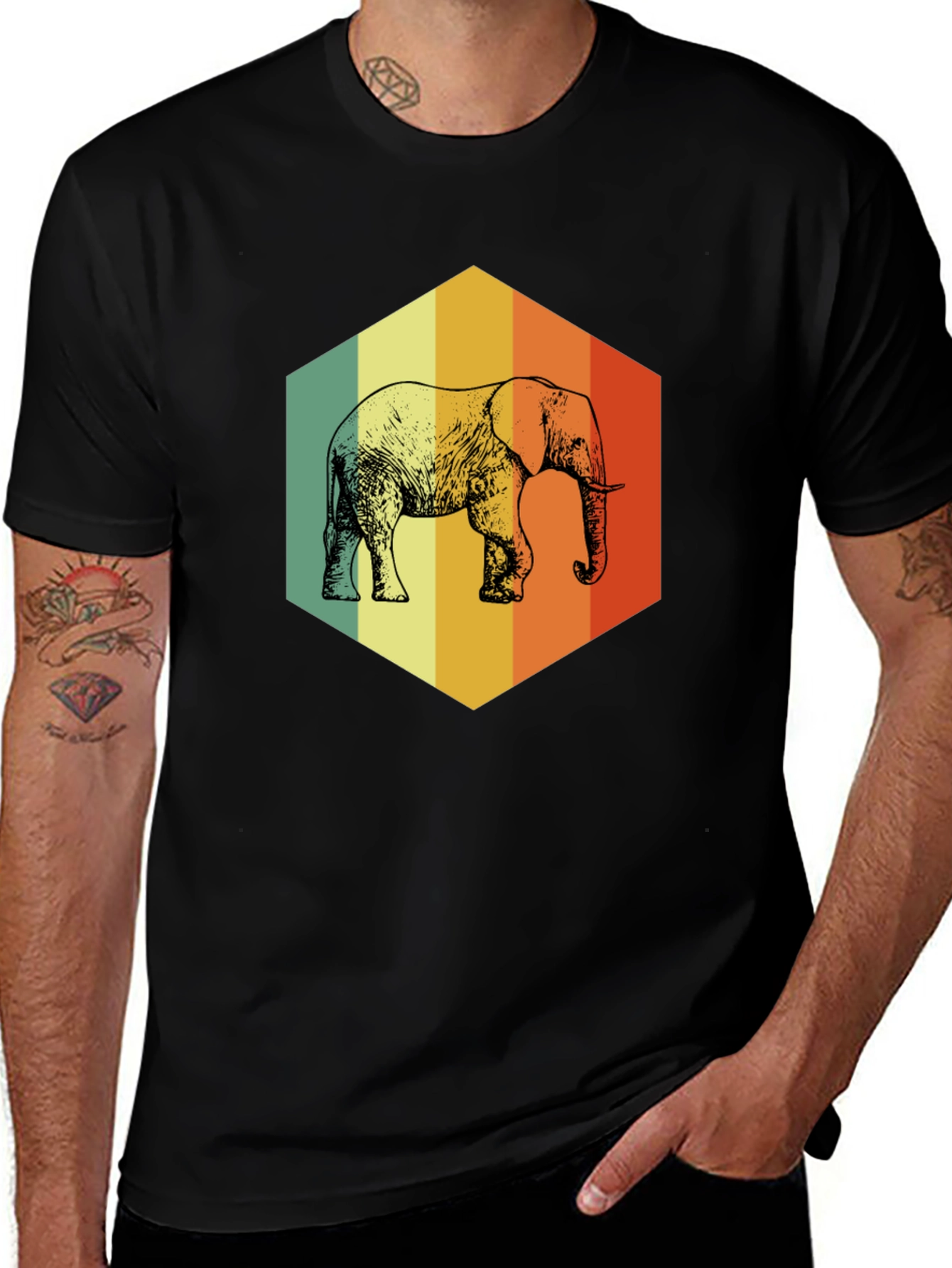 Retro Elephant Graphic T-Shirt - Mens