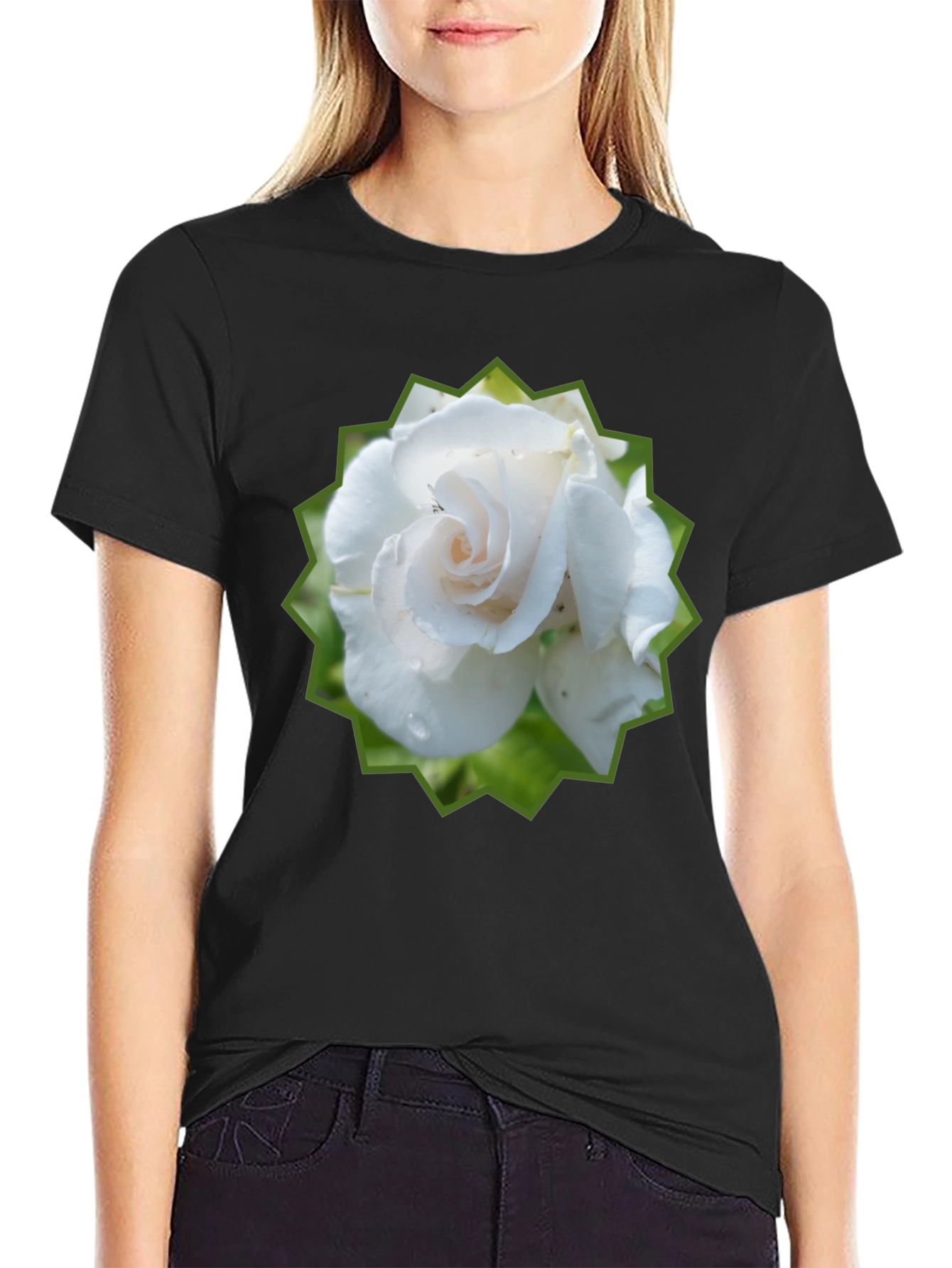 Rose Graphic Tee - Black Cotton T-Shirt