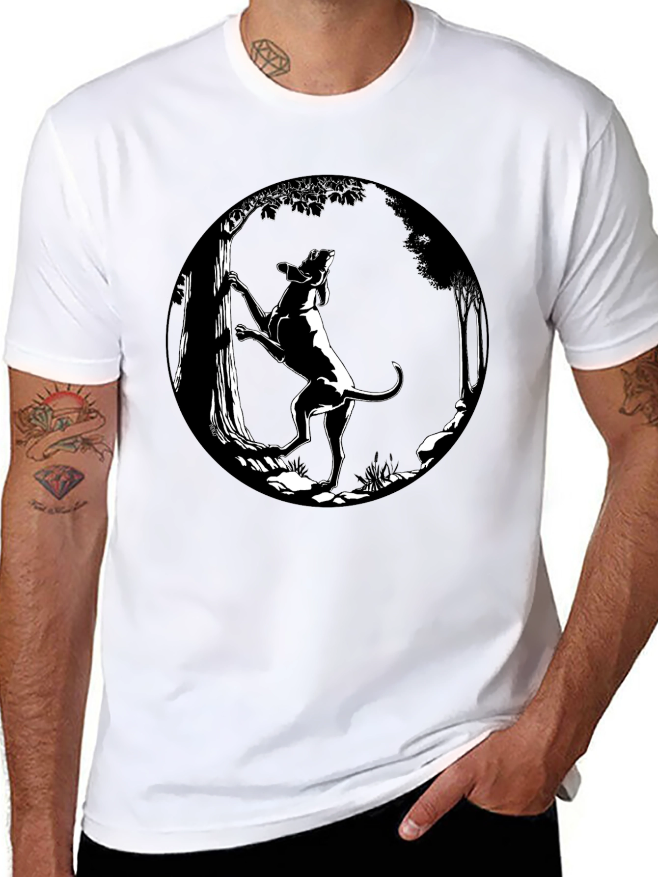 Dog Climbing Tree Graphic Tee - Black