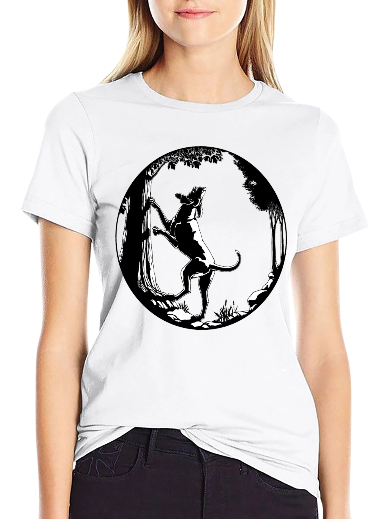 Dog Climbing Tree Graphic Tee - Black