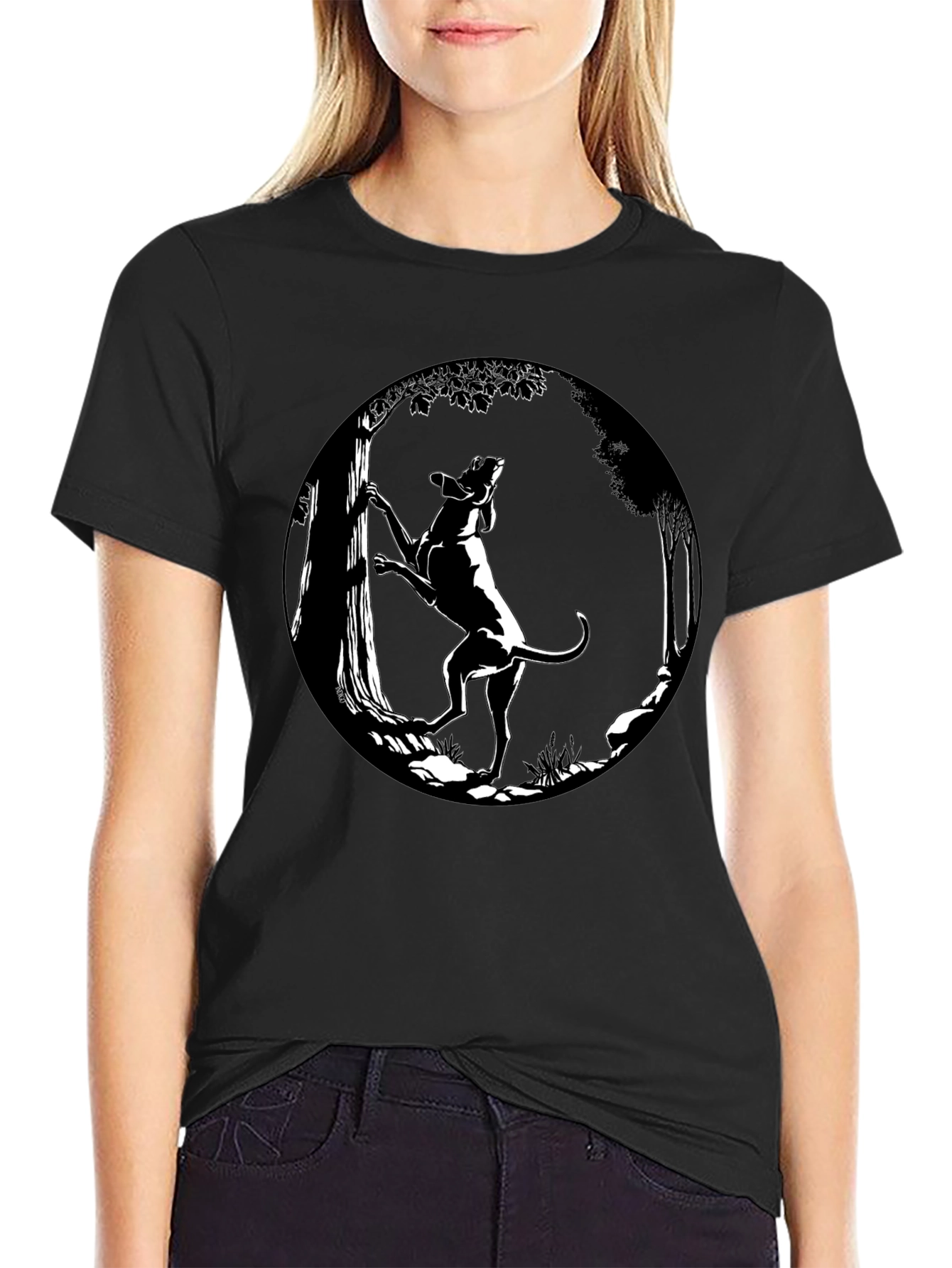 Dog Climbing Tree Graphic Tee - Black
