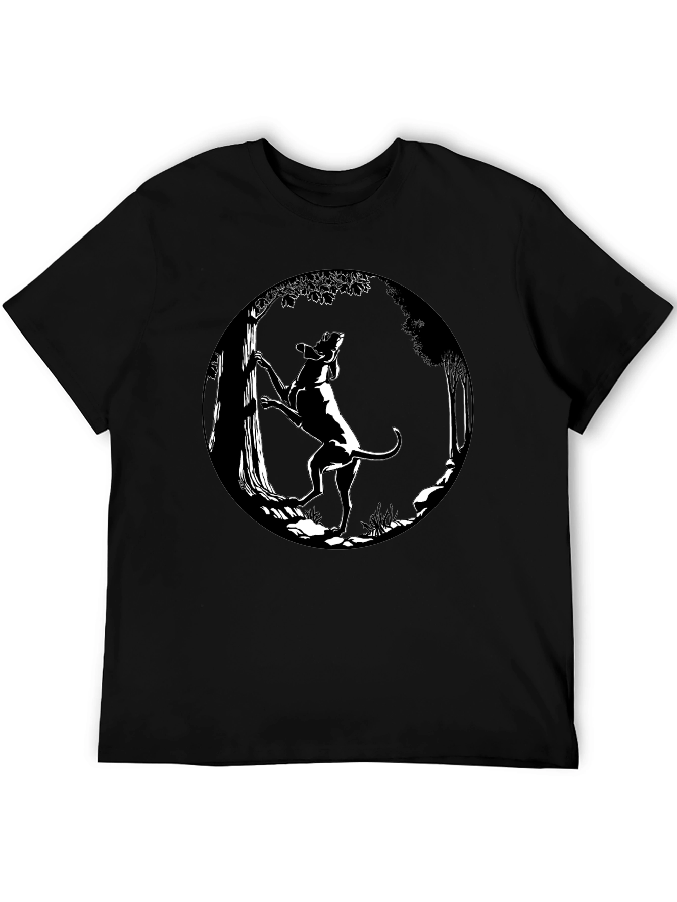 Dog Climbing Tree Graphic Tee - Black