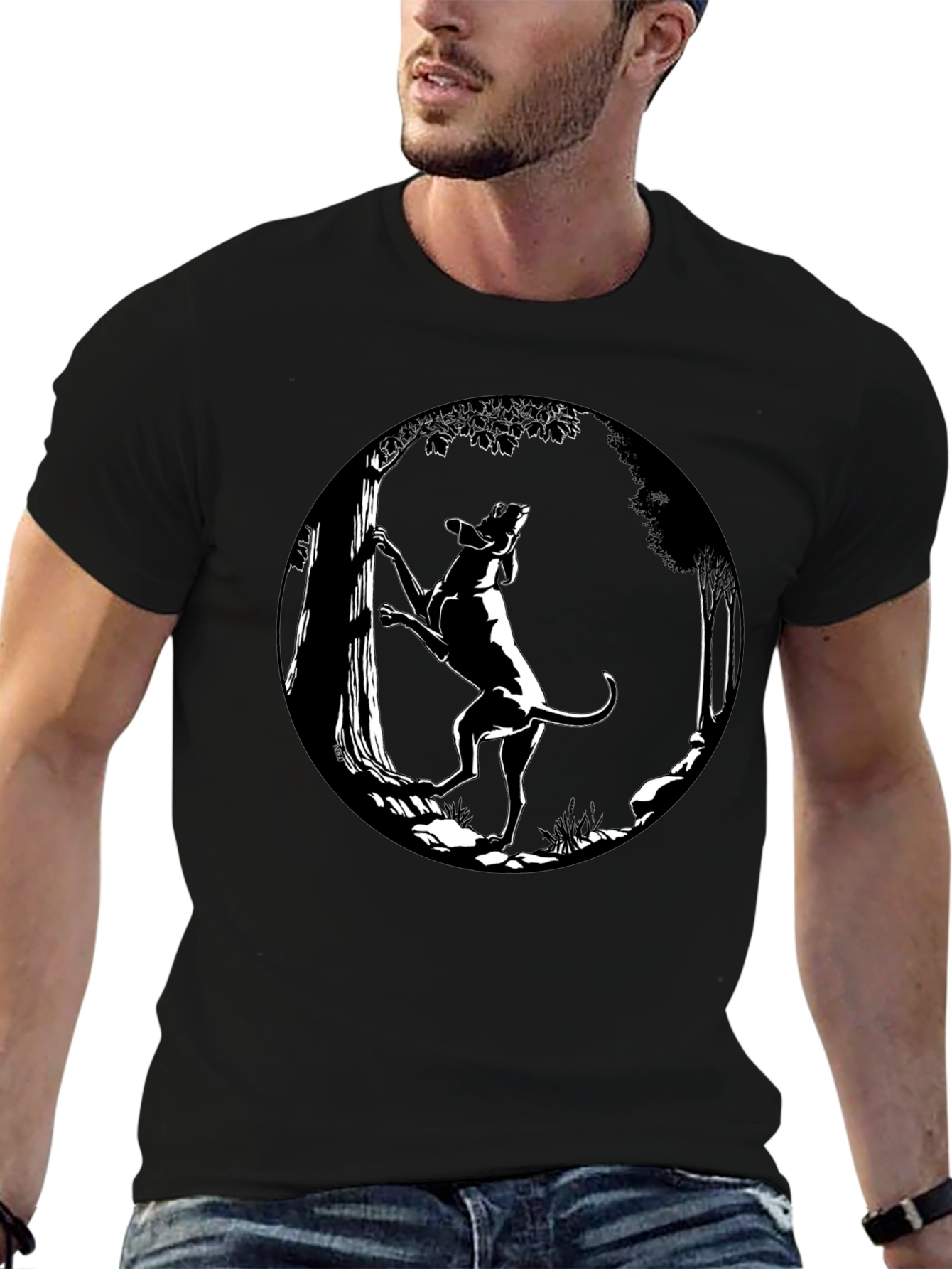 Dog Climbing Tree Graphic Tee - Black