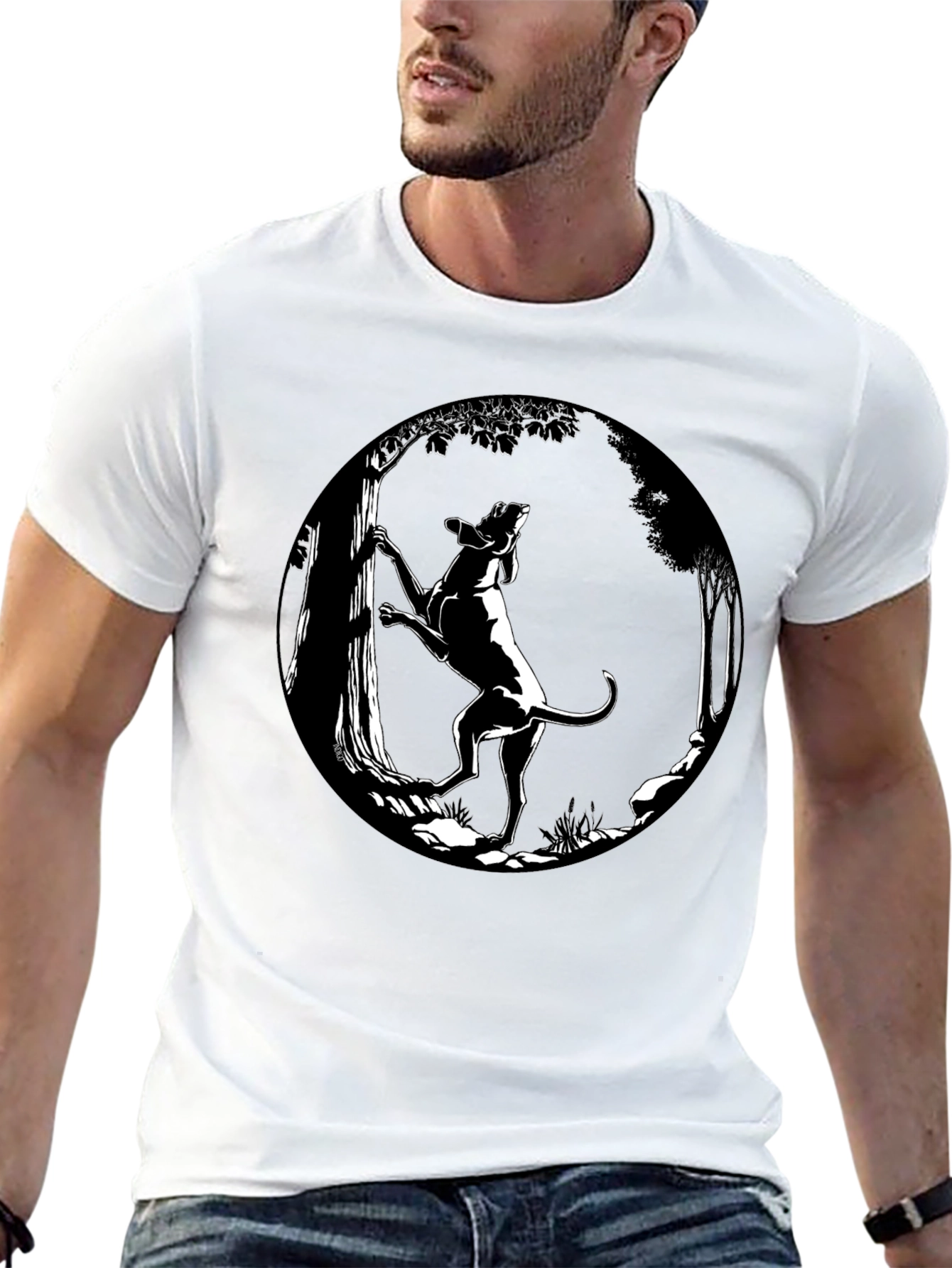 Dog Climbing Tree Graphic Tee - Black