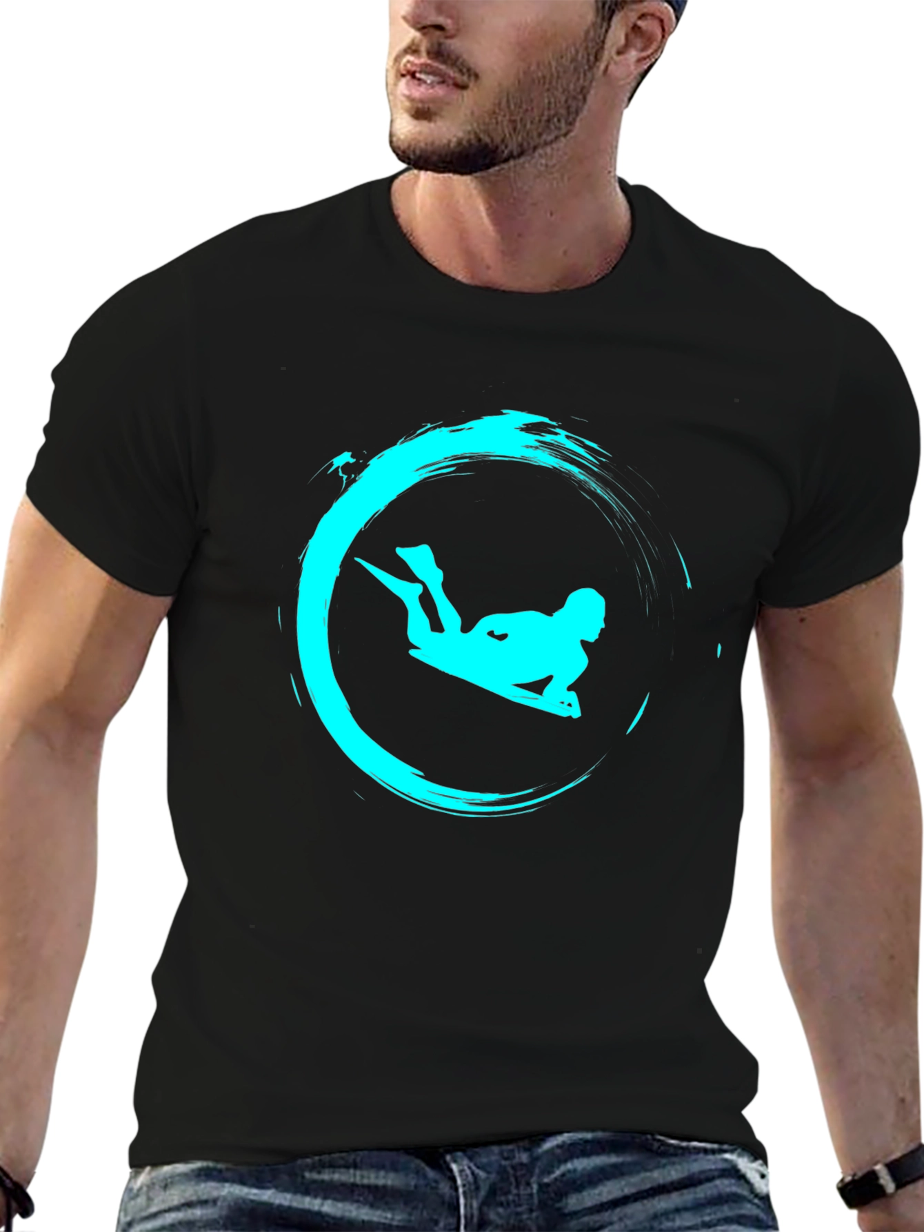 Cool Surf Rider Graphic Tee - Black