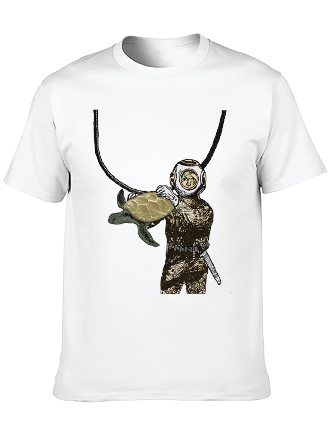 Diver and Turtle Graphic T-Shirt