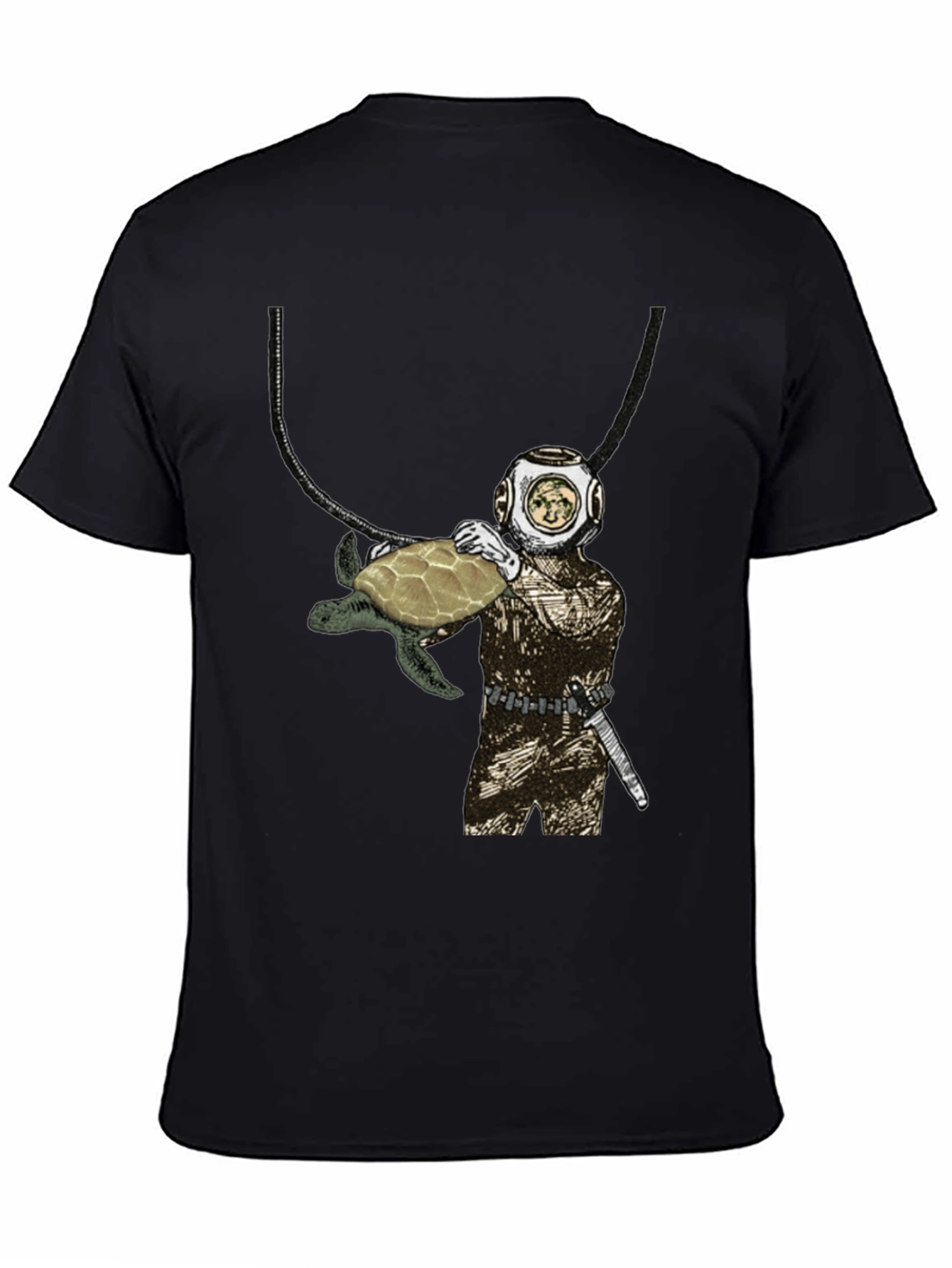 Diver and Turtle Graphic T-Shirt