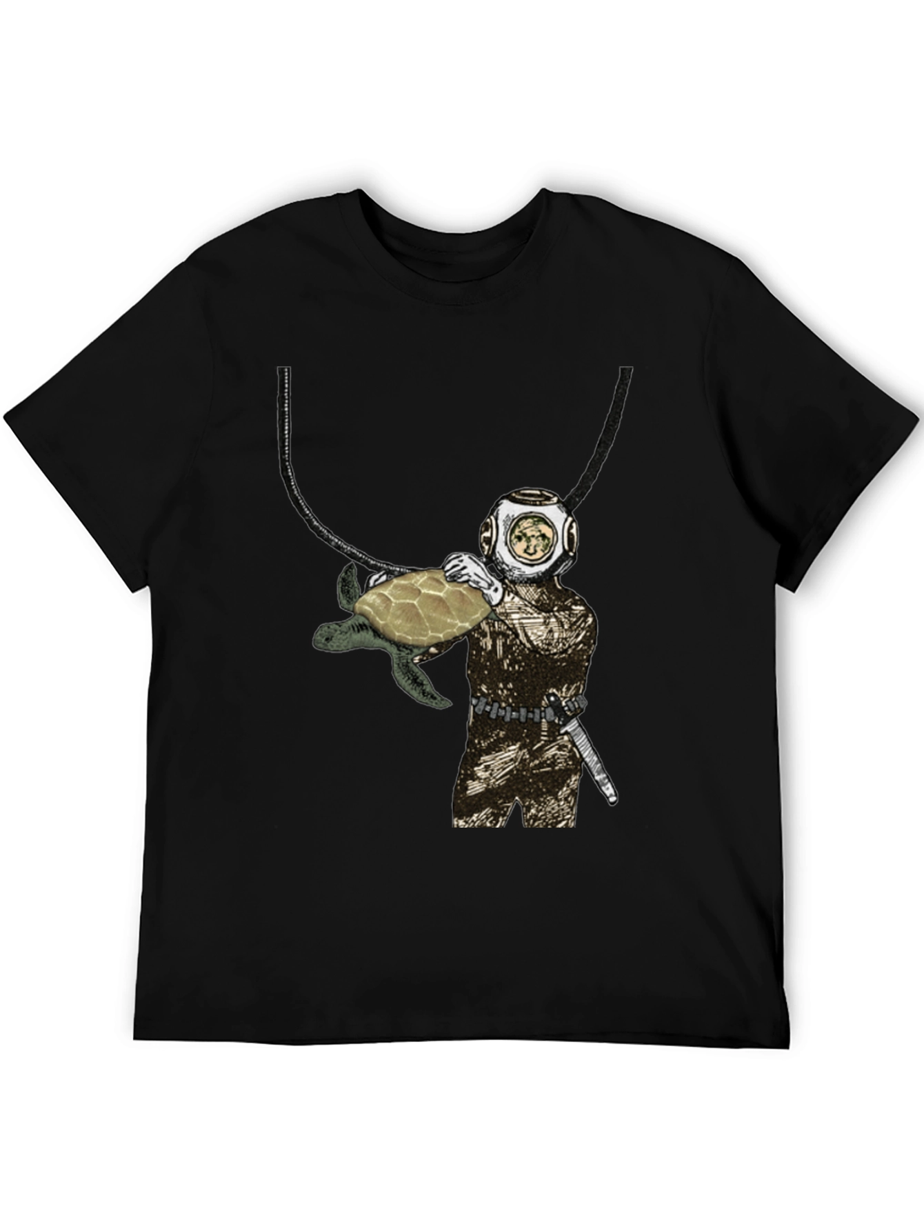 Diver and Turtle Graphic T-Shirt