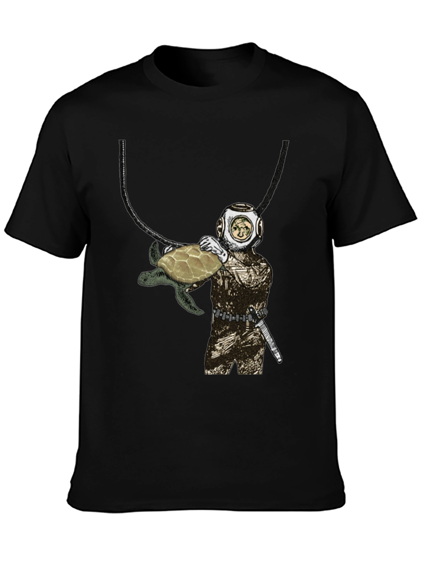 Diver and Turtle Graphic T-Shirt