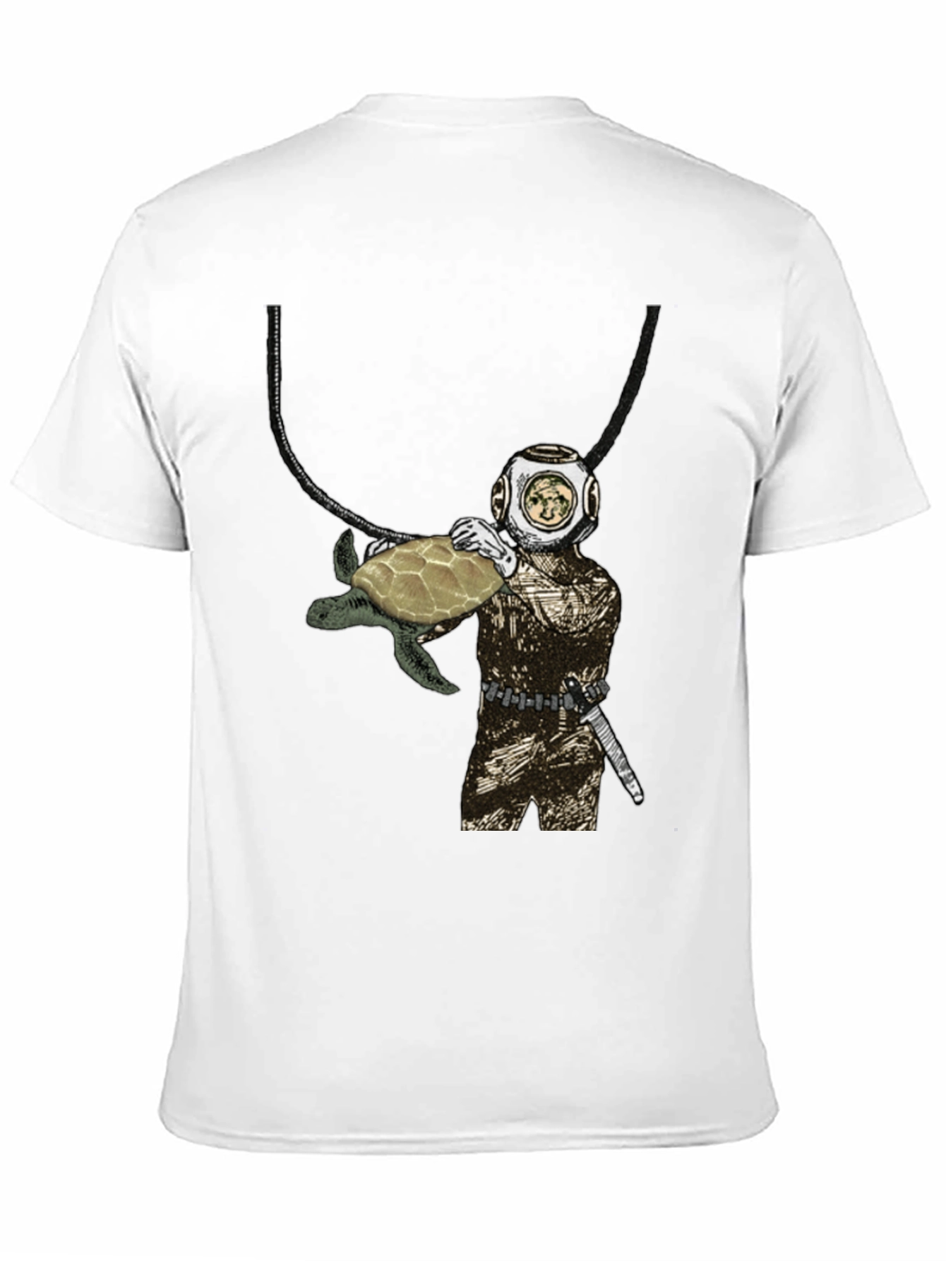 Diver and Turtle Graphic T-Shirt
