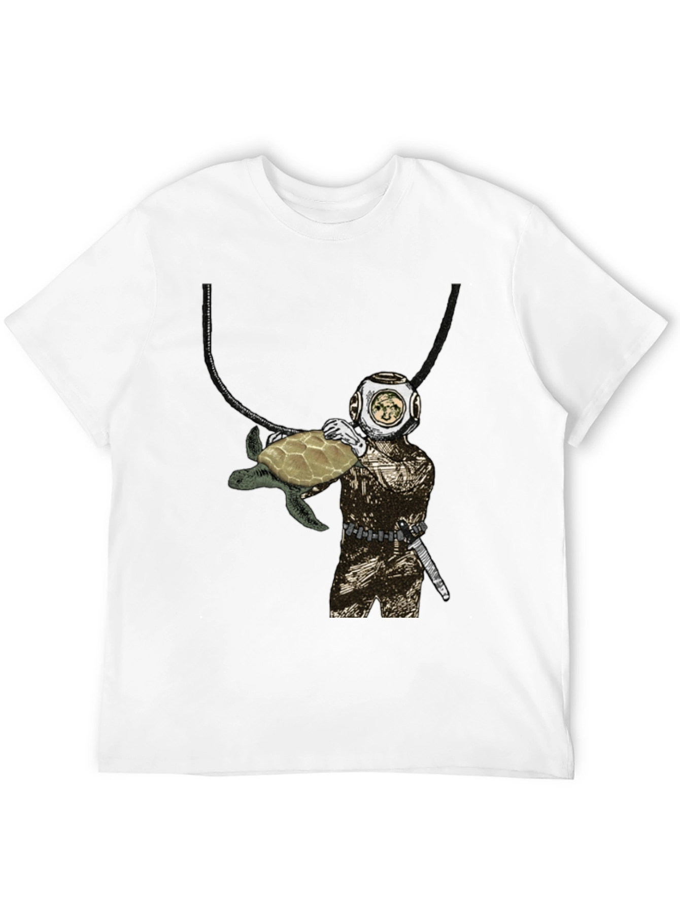Diver and Turtle Graphic T-Shirt