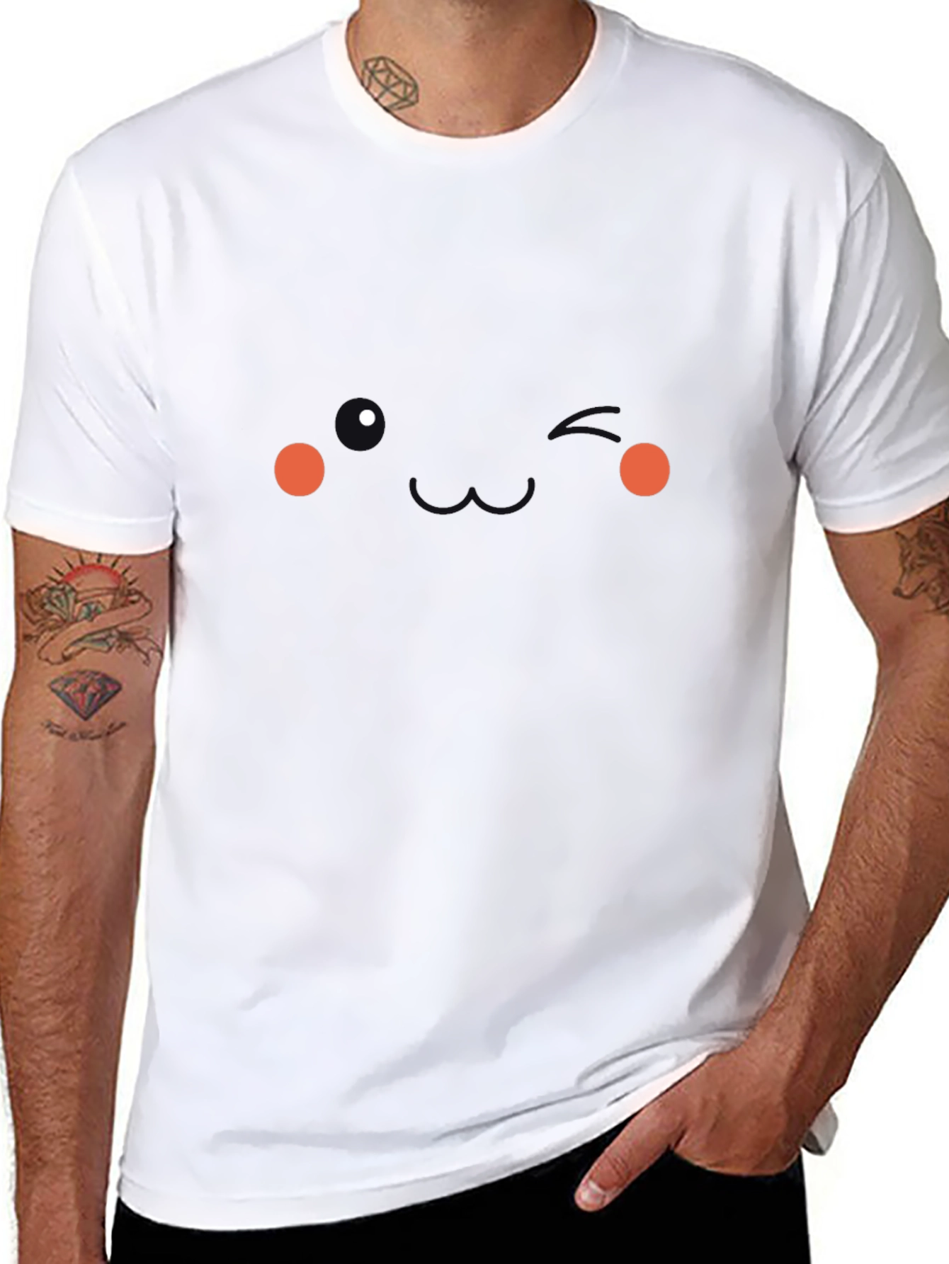 Whimsical Minimalist Face Graphic Tee - Black