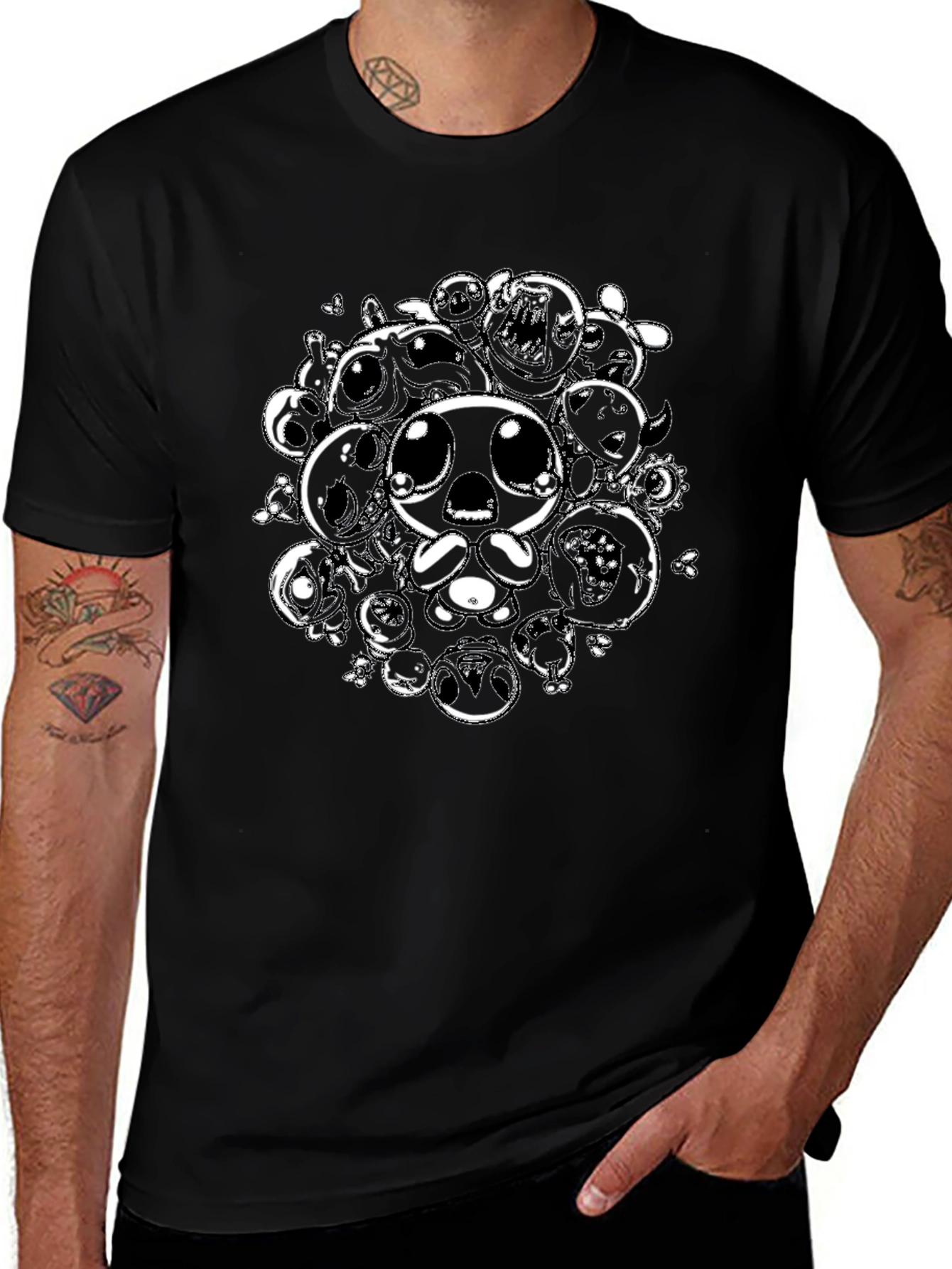 Black Graphic Tee with Isaac Character Design