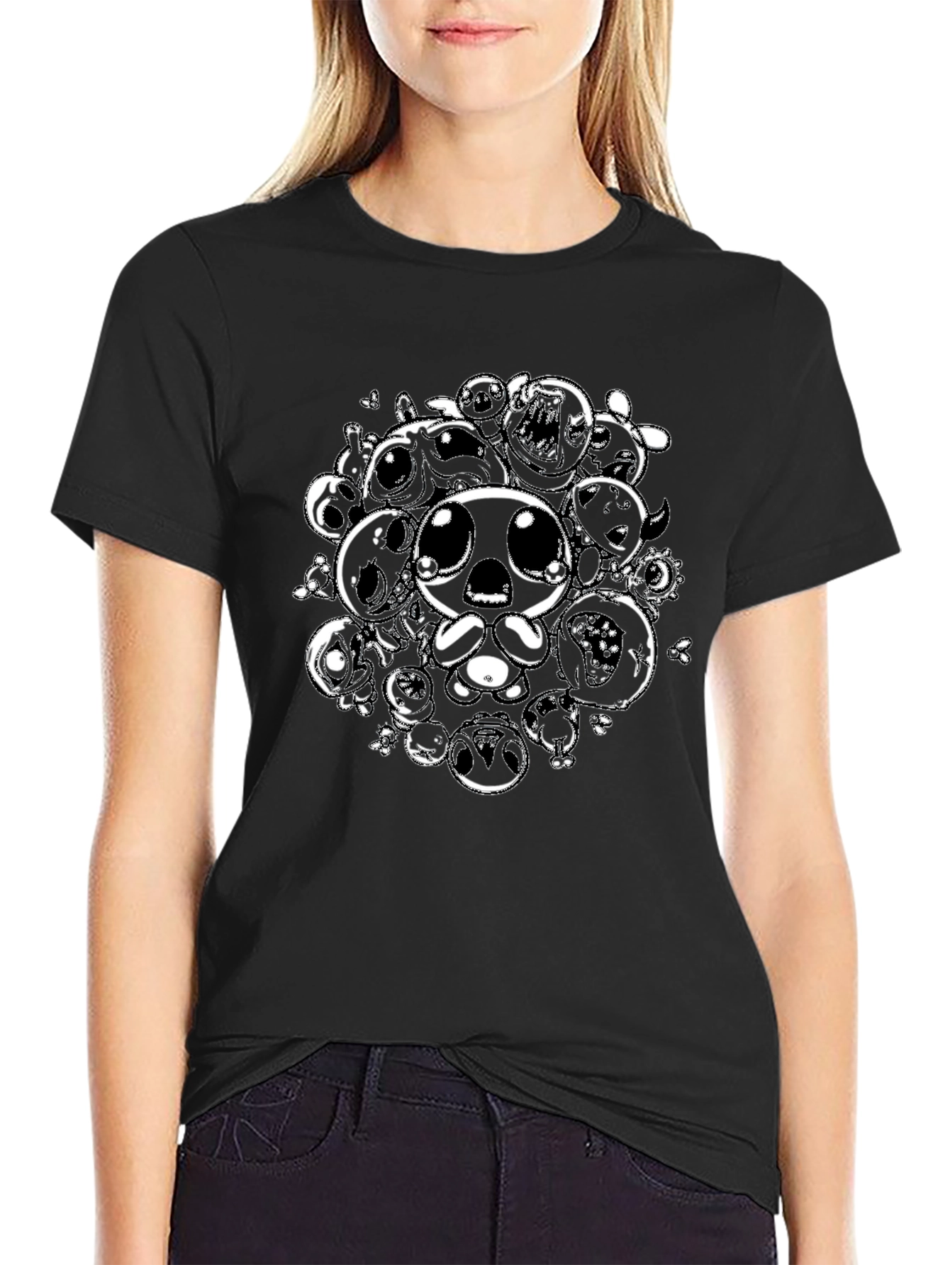 Black Graphic Tee with Isaac Character Design
