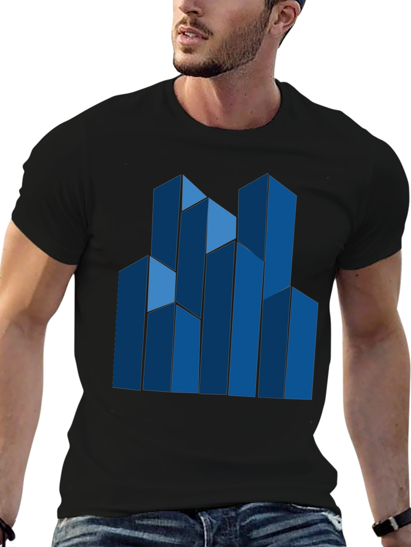 Modern Blue Geometric Graphic T-Shirt