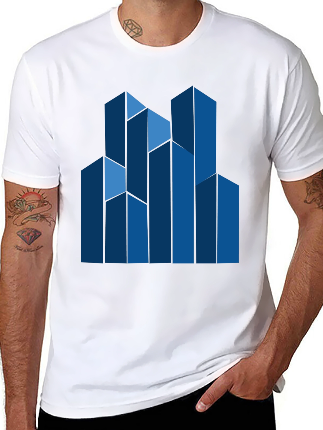 Modern Blue Geometric Graphic T-Shirt