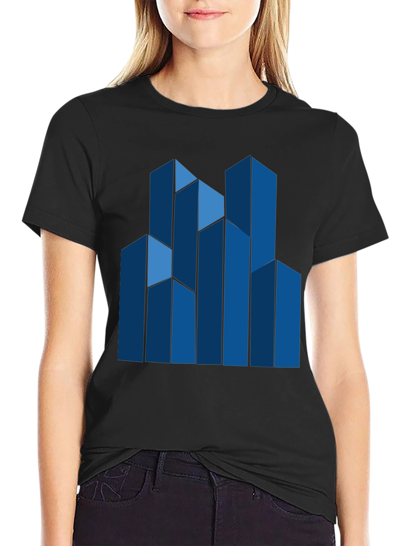 Modern Blue Geometric Graphic T-Shirt