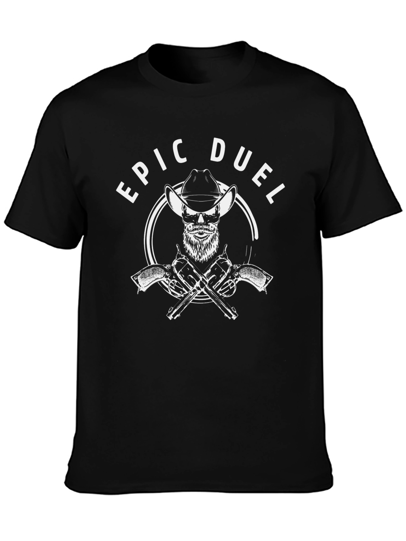 Epic Duel Graphic T-Shirt - Cowboy Skull Design