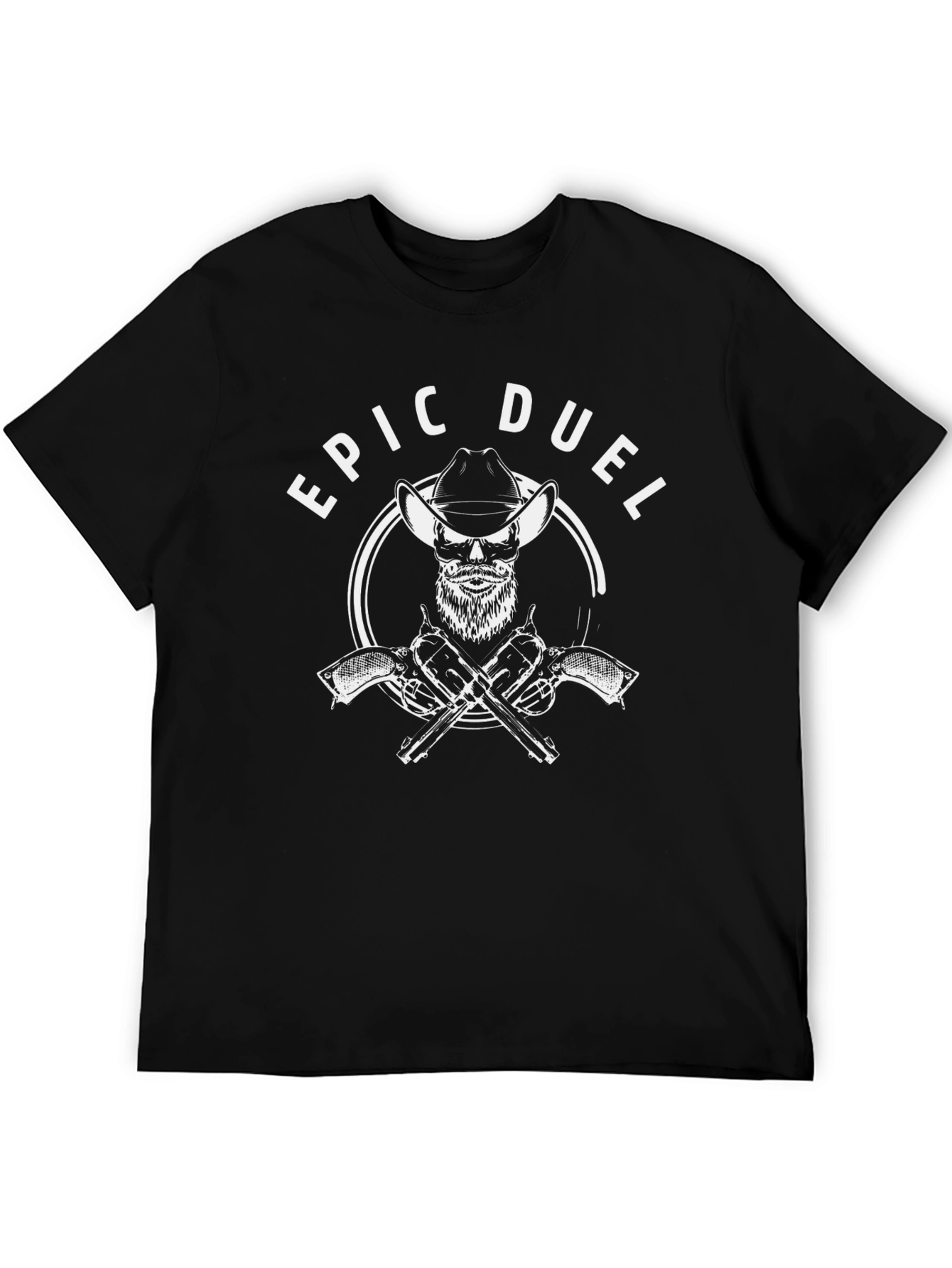 Epic Duel Graphic T-Shirt - Cowboy Skull Design