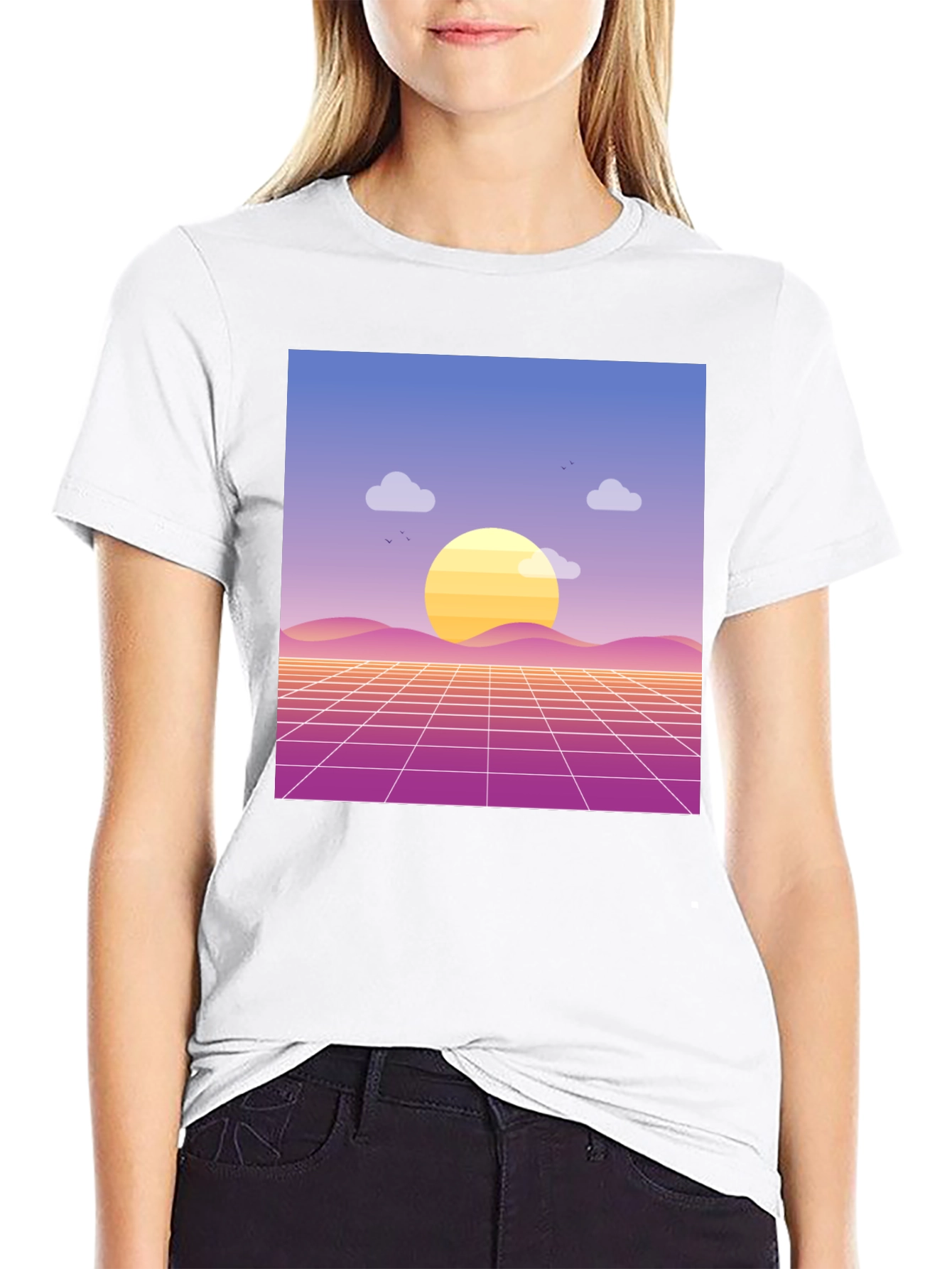 Retro Sunset Graphic Tee - Black Cotton Blend