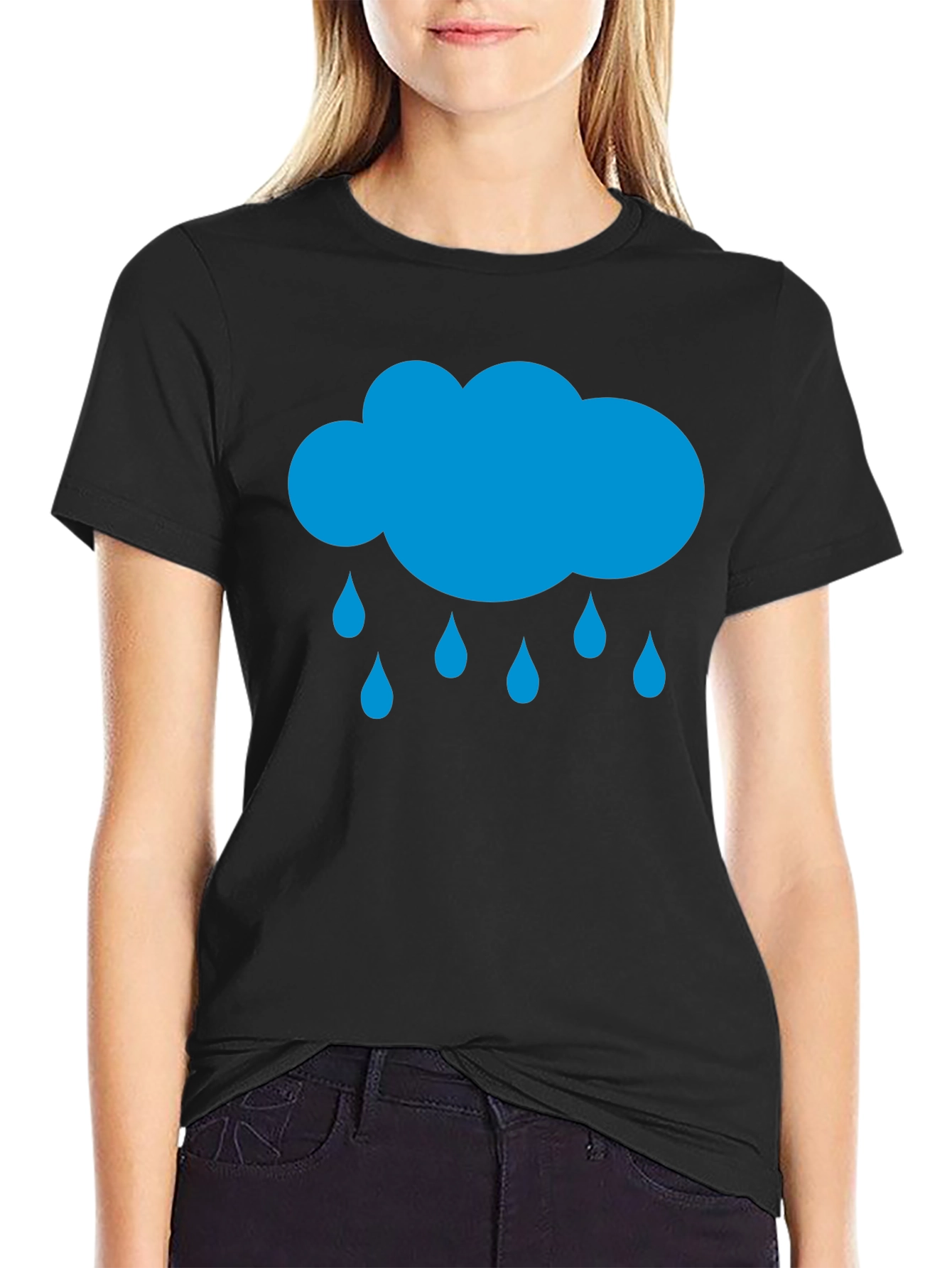 Rain Cloud Graphic Tee - Black Cotton T-Shirt