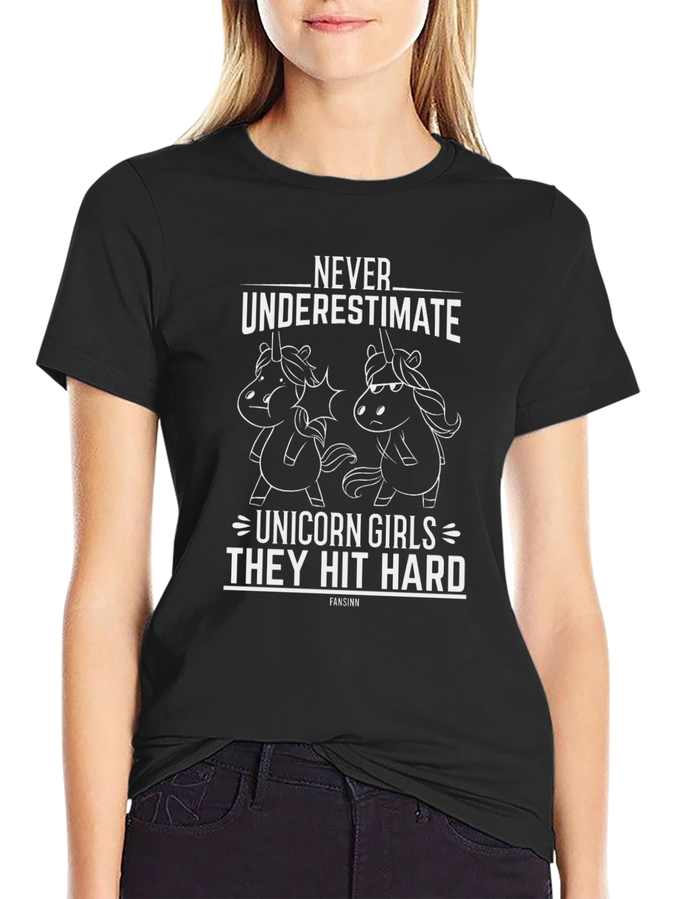 Never Underestimate Unicorn Girls Black Tee