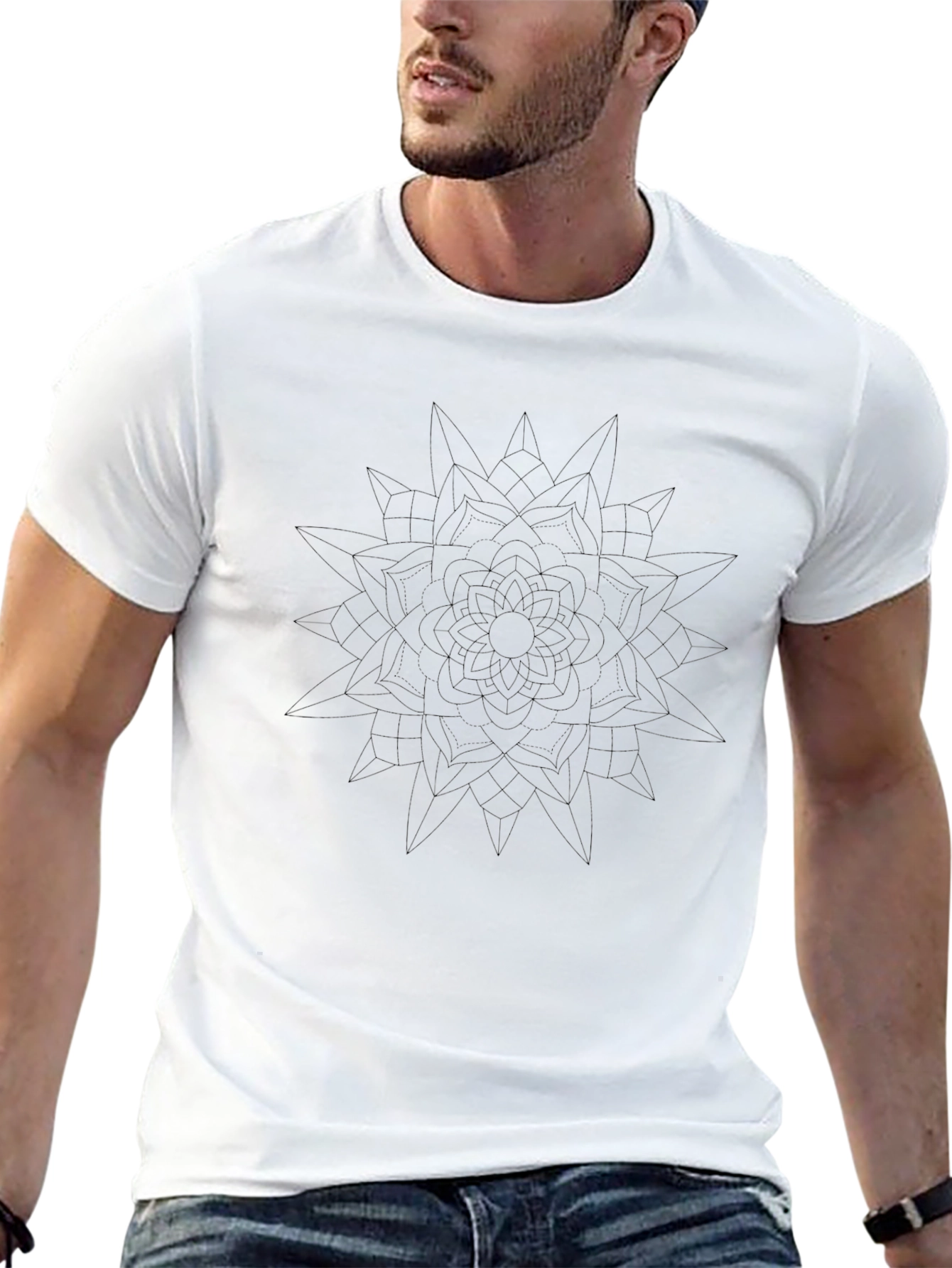 Geometric Mandala Print Black T-Shirt