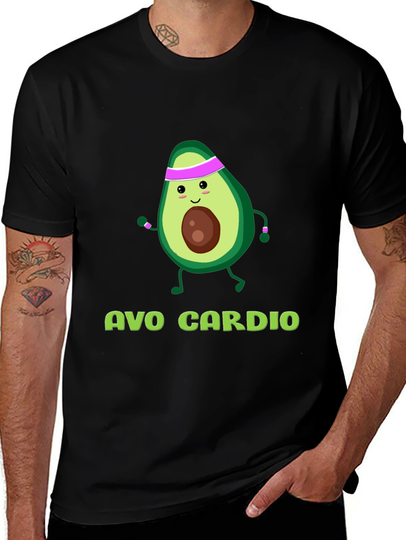 Avo Cardio Black T-Shirt Funny Avocado Workout Tee