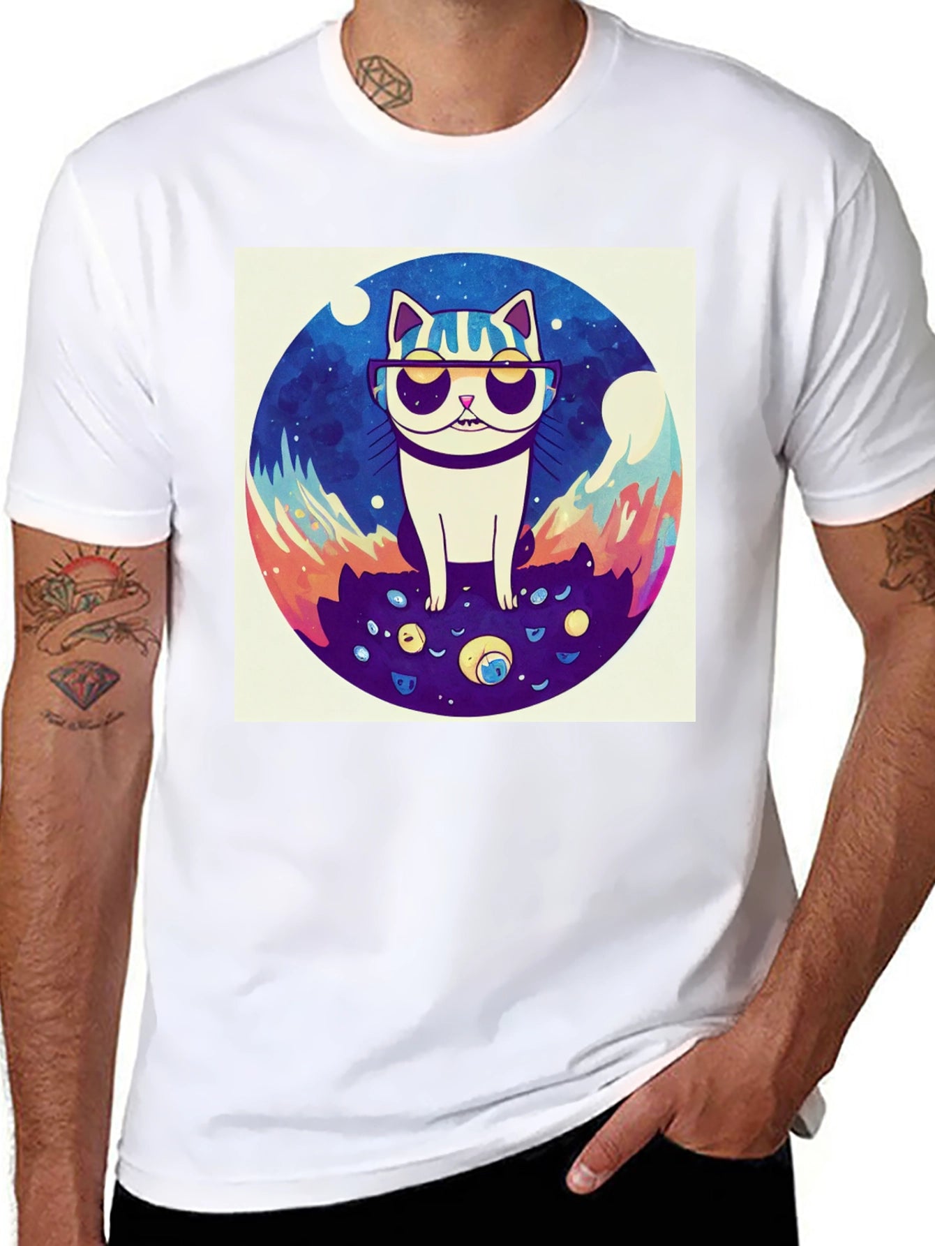Cool Cat Graphic Tee - Black Cotton Shirt