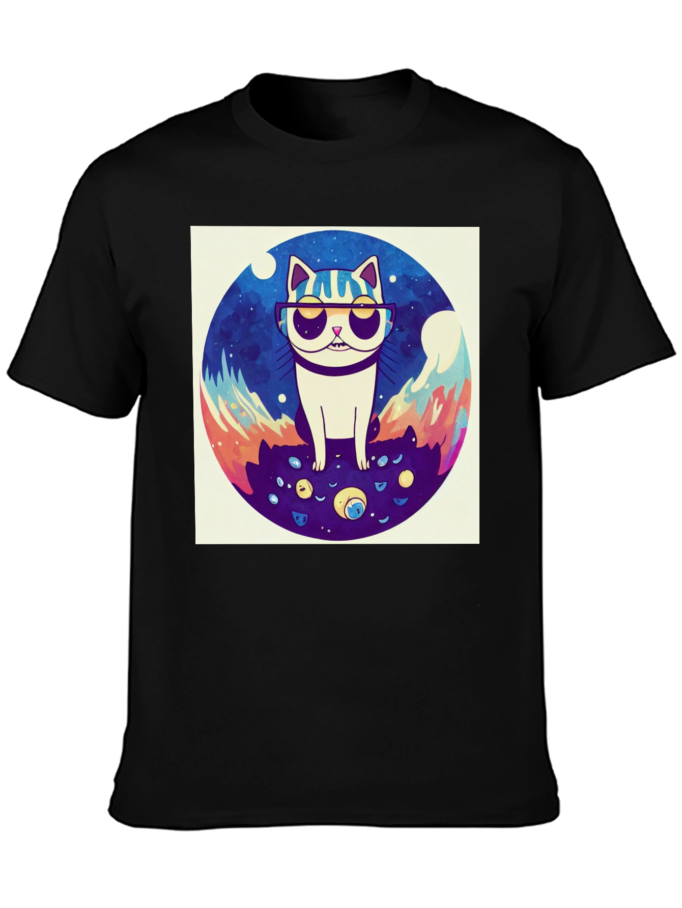 Cool Cat Graphic Tee - Black Cotton Shirt