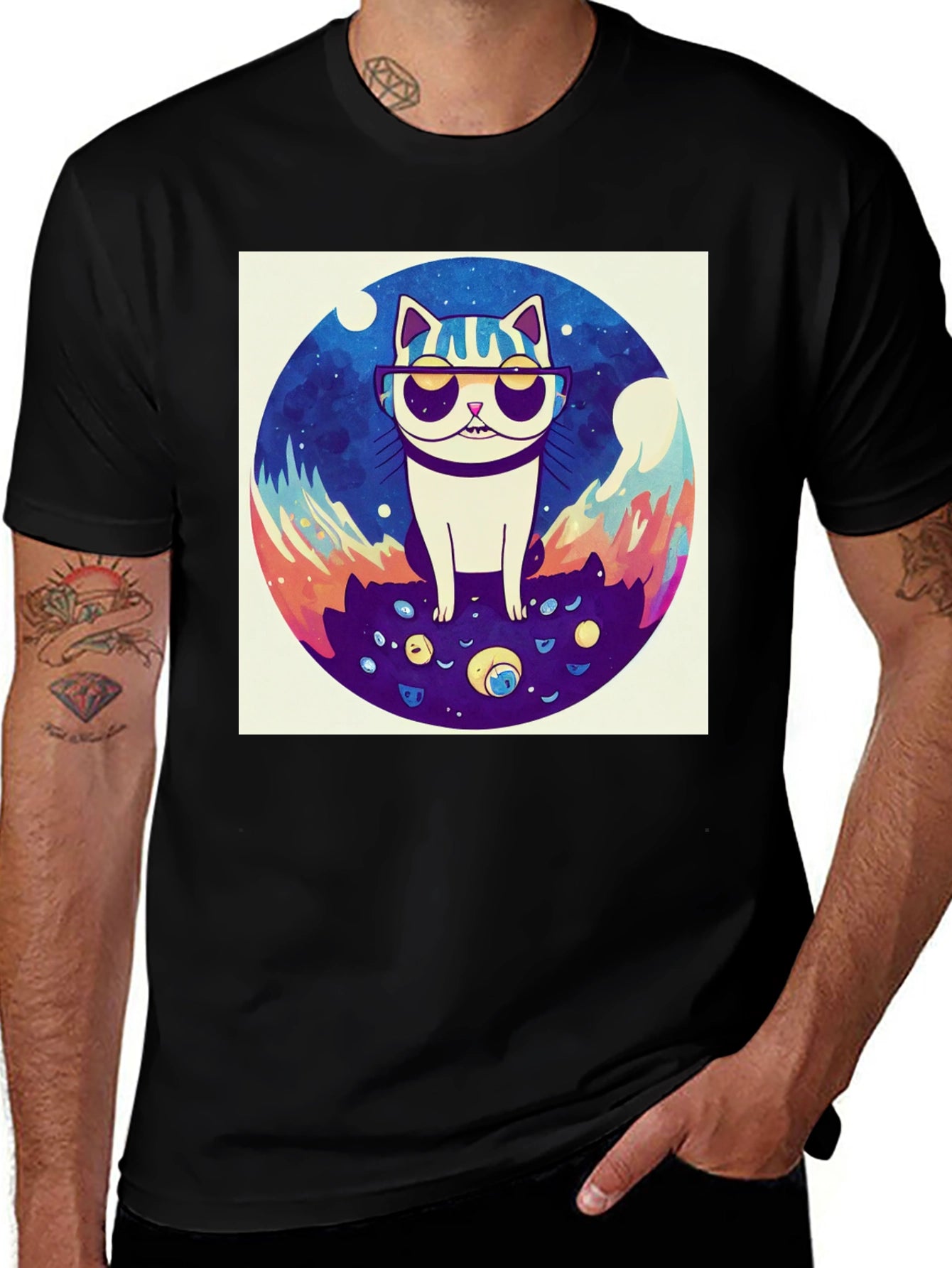Cool Cat Graphic Tee - Black Cotton Shirt