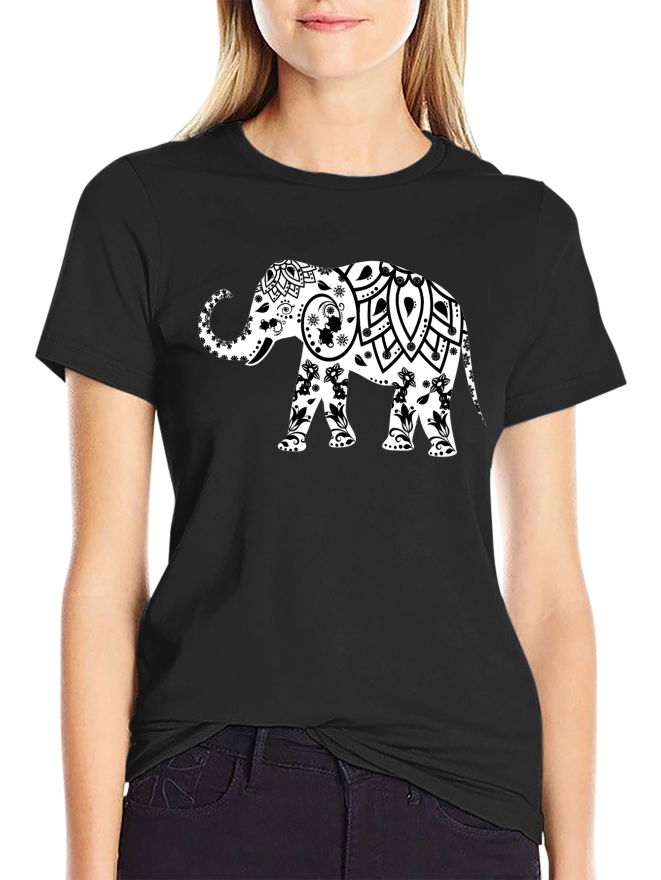 Elephant Mandala Graphic Tee - Stylish Black T-Shirt