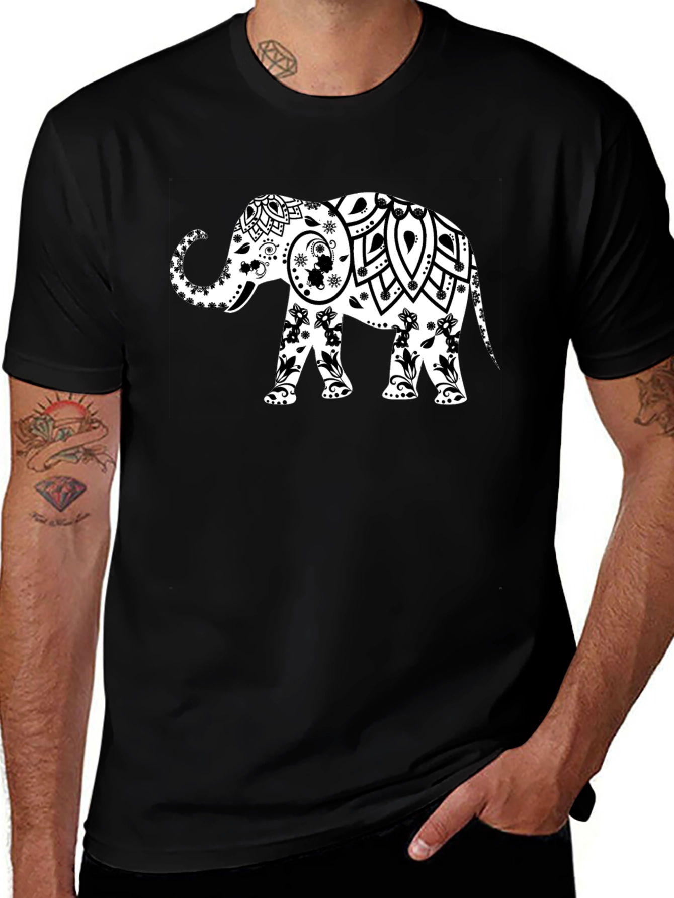 Elephant Mandala Graphic Tee - Stylish Black T-Shirt