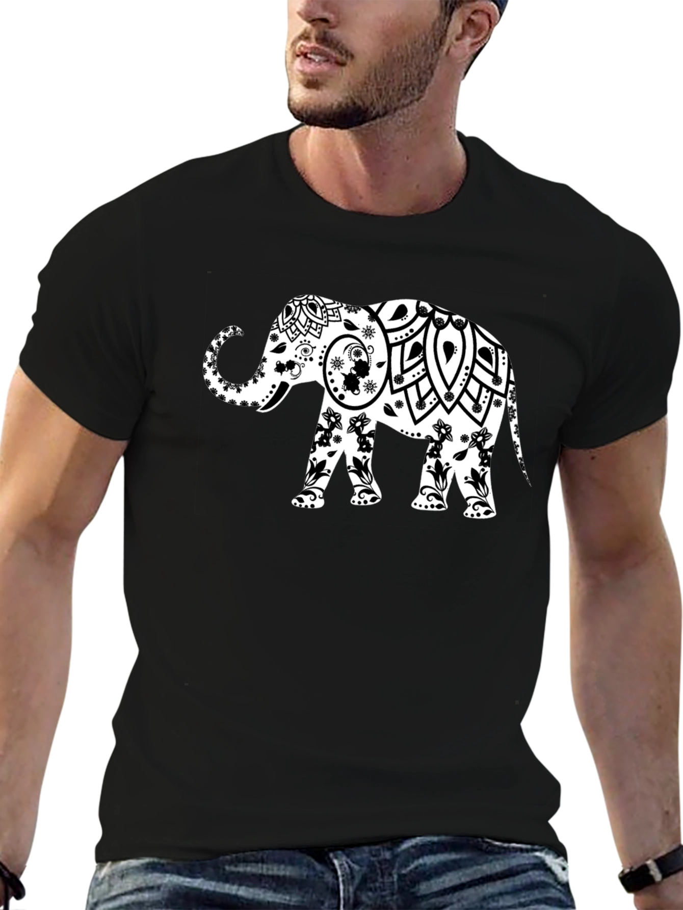 Elephant Mandala Graphic Tee - Stylish Black T-Shirt
