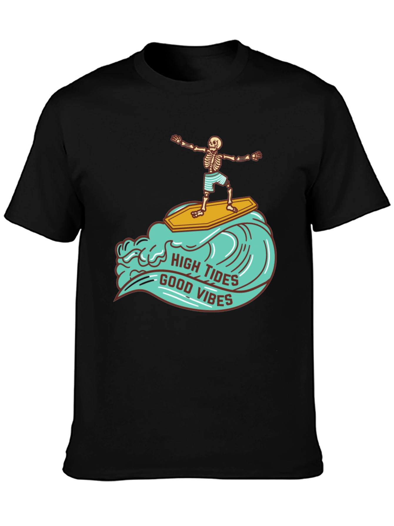 Skeleton Surfer T-Shirt - High Tides Good Vibes Tee
