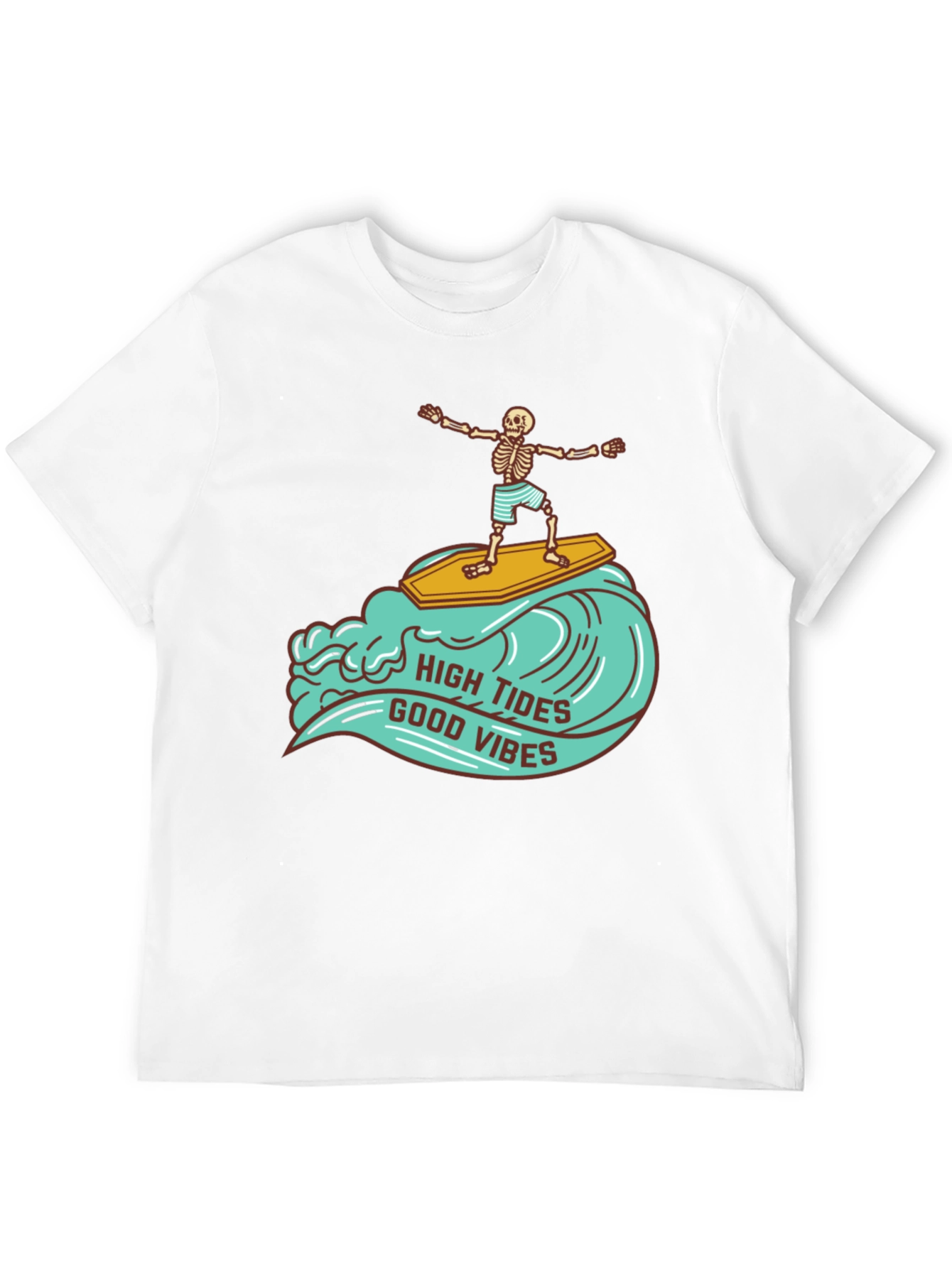 Skeleton Surfer T-Shirt - High Tides Good Vibes Tee